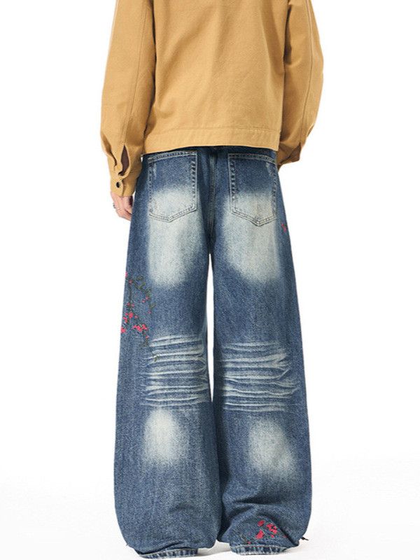 Vintage Men's embroidered floral retro high-street loose jeans Size US 32 / EU 48 - 5 Thumbnail