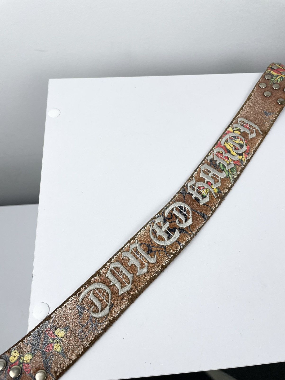 Ed Hardy Vintage Ed Hardy Graphic Printed Y2k Leather Skull Punk Belt Size 36 - 8 Thumbnail