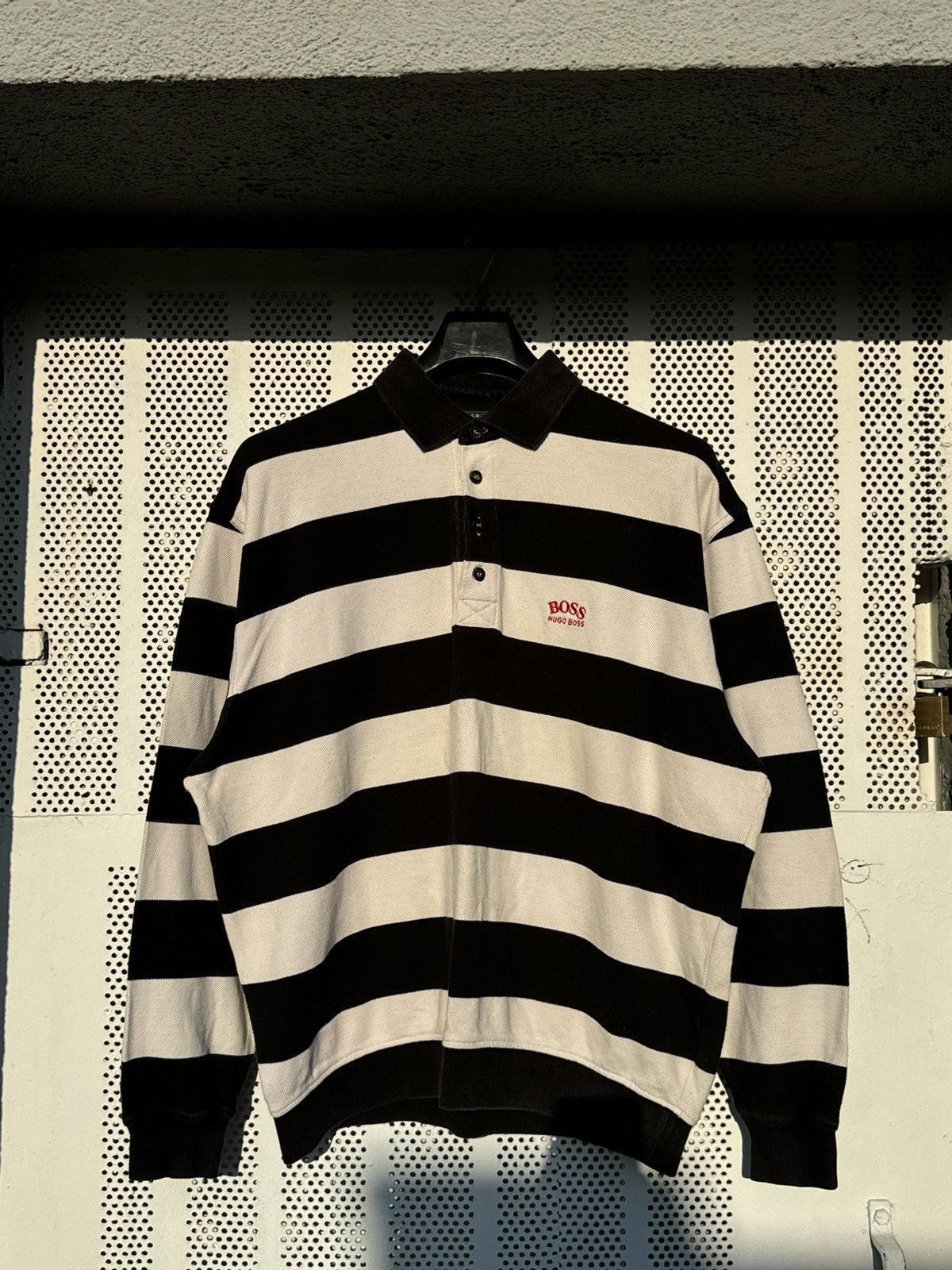 Hugo Boss × Vintage Vintage Hugo Boss Golf Big Logo Longsleeve Rugby Polo Shirt Size US XL / EU 56 / 4 - 1 Thumbnail