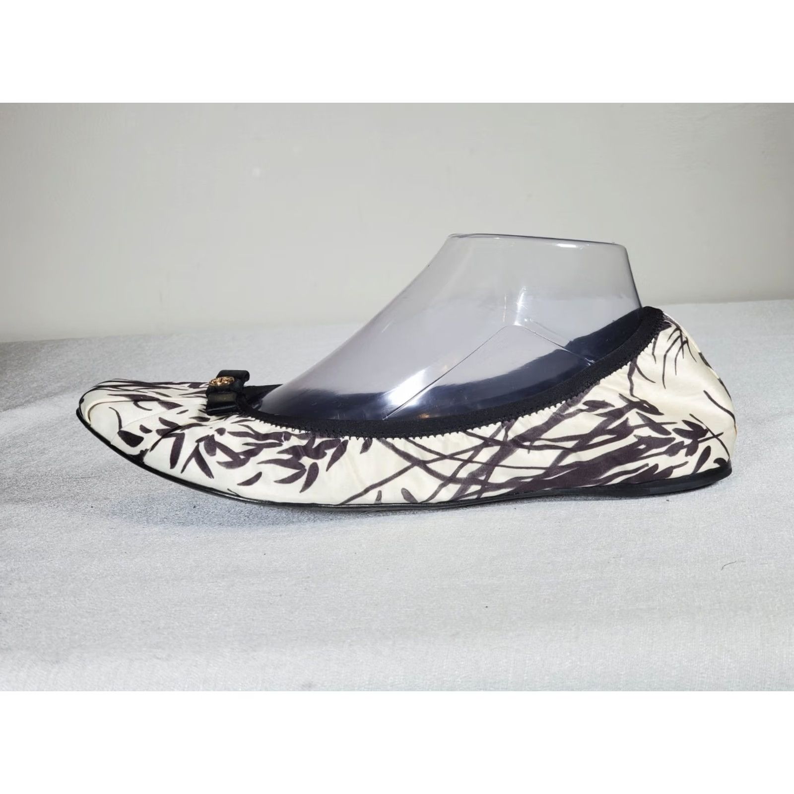 Tory Burch Tory Burch Ally Ballet Printed Matte Satin Clancy Black 41128622 Flat US 10 M Women's Size US 10 / IT 40 - 5 Thumbnail