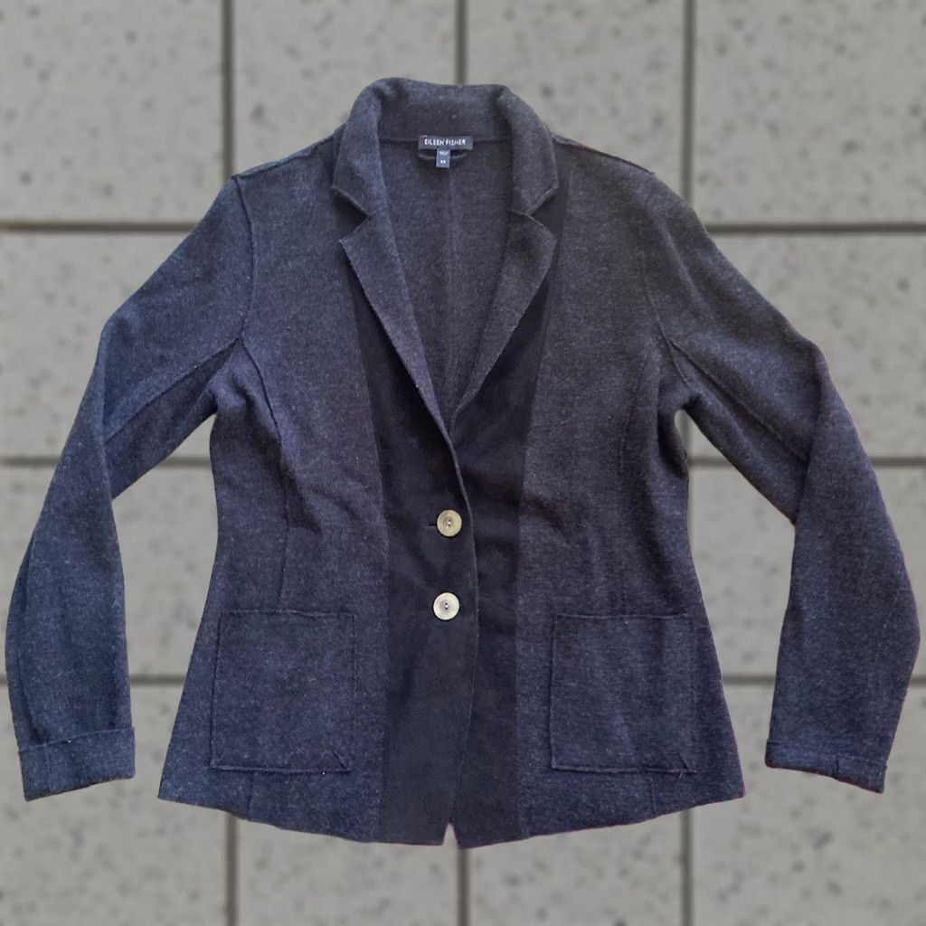 Eileen Fisher Eileen Fisher Cardigan Jacket Womens XS Notch Collar Merino Wool Leather Trim Size XS / US 0-2 / IT 36-38 - 1 Thumbnail