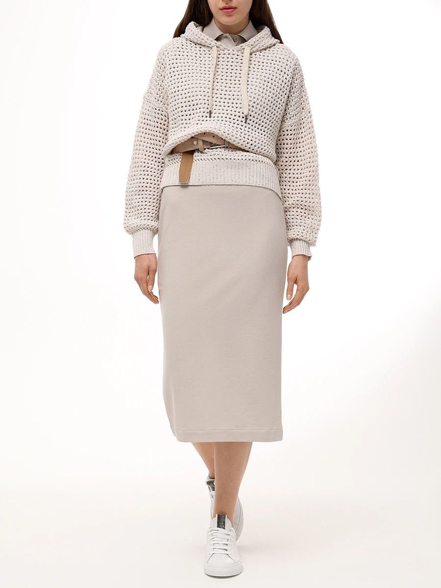 Brunello Cucinelli o1y0725 Midi Skirt in Sand Size 26" / US 2 / IT 38 - 6 Thumbnail