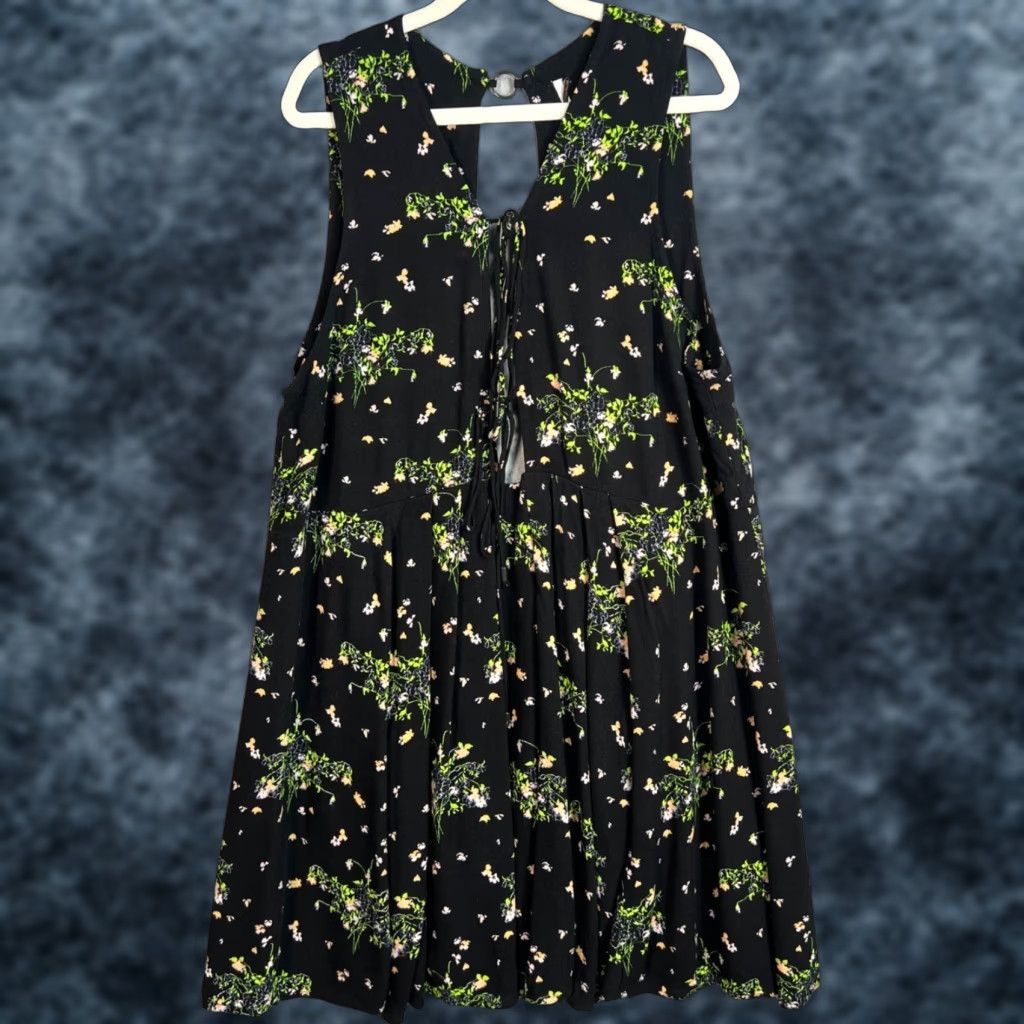 Free People Free People Womens Small Sleeveless Black Floral Patterned Rayon Dress Tie Front - A-Line Summer Casual Dress Size S / US 4 / IT 40 - 1 Thumbnail