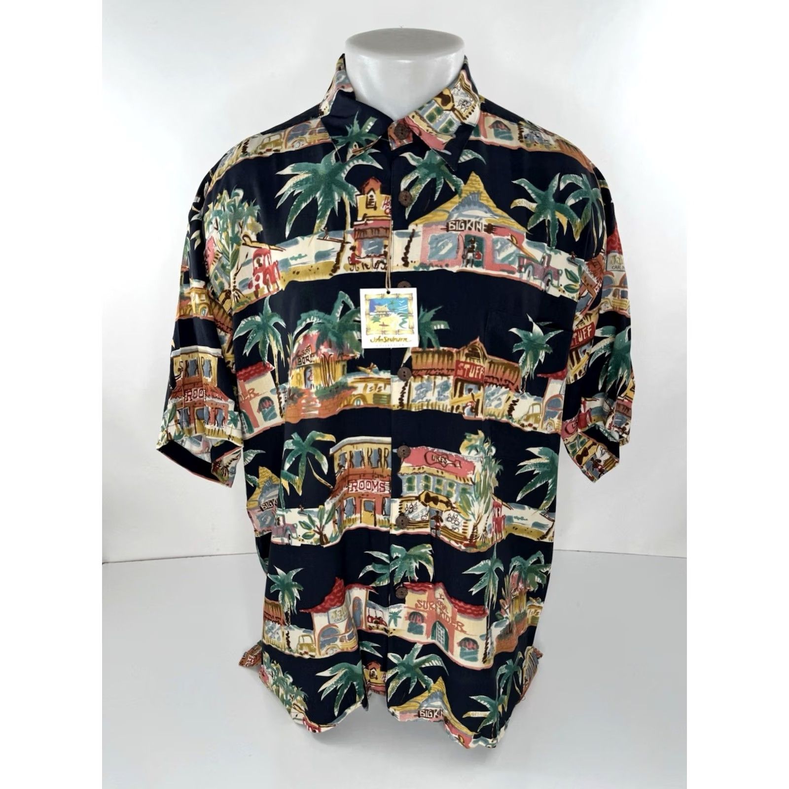 ALOHAS Kahala John Severson - NEW w TAG - BEACH TOWN Hawaiian Aloha L Shirt Shirt Mens L Black Hawaiian 90s Theme Boys Girls Size US L / EU 52-54 / 3 - 2 Thumbnail