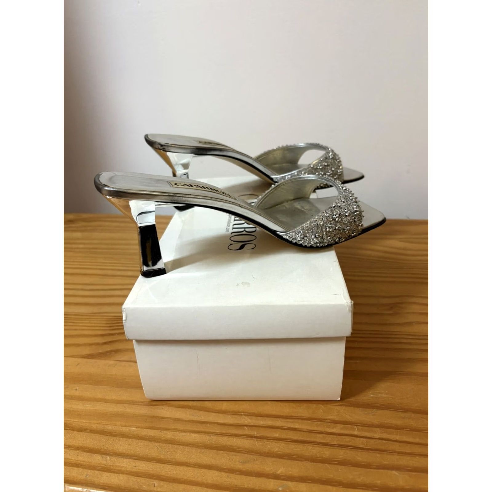 Vintage Caparros Women Size 10 Silver Heels Rhinestone Strap Strappy Wedding Heel Caparros Women Shoes 10 Silver Heels Rhinestone Strap Women Mens? Size US 10 / IT 40 - 5 Thumbnail