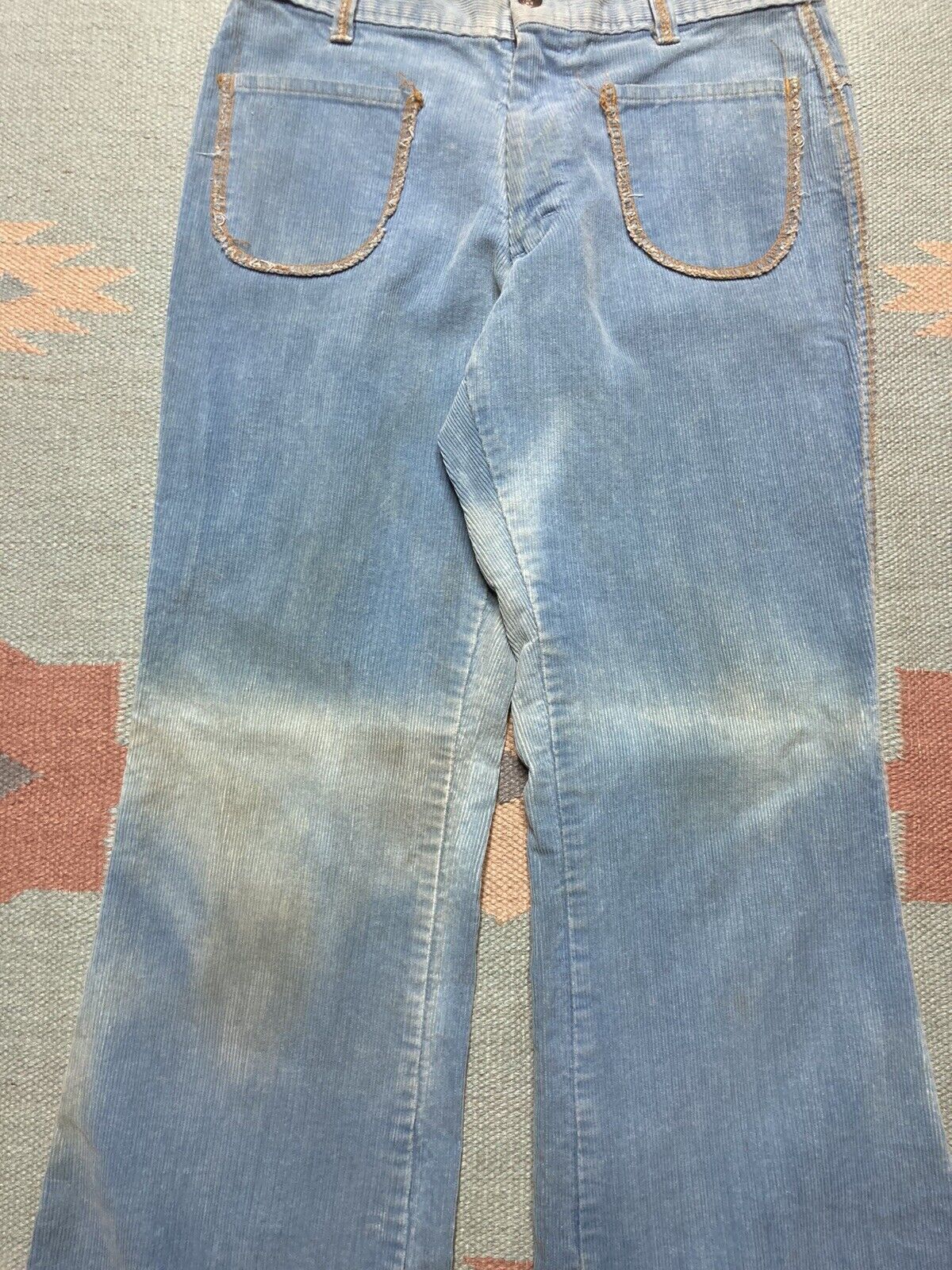 Vintage 70s corduroy bell bottom pants flare hippie baby blue 29x31 Size 29" - 3 Thumbnail