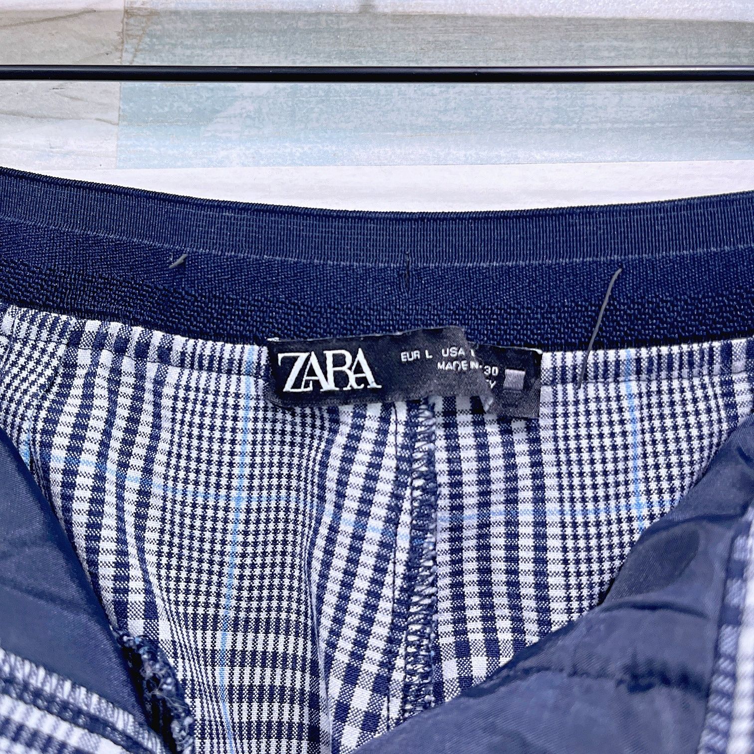 Zara ZARA Plaid Slim Leg Ankle Trousers Blue Womens Large Size 34" / US 12 / IT 48 - 7 Thumbnail