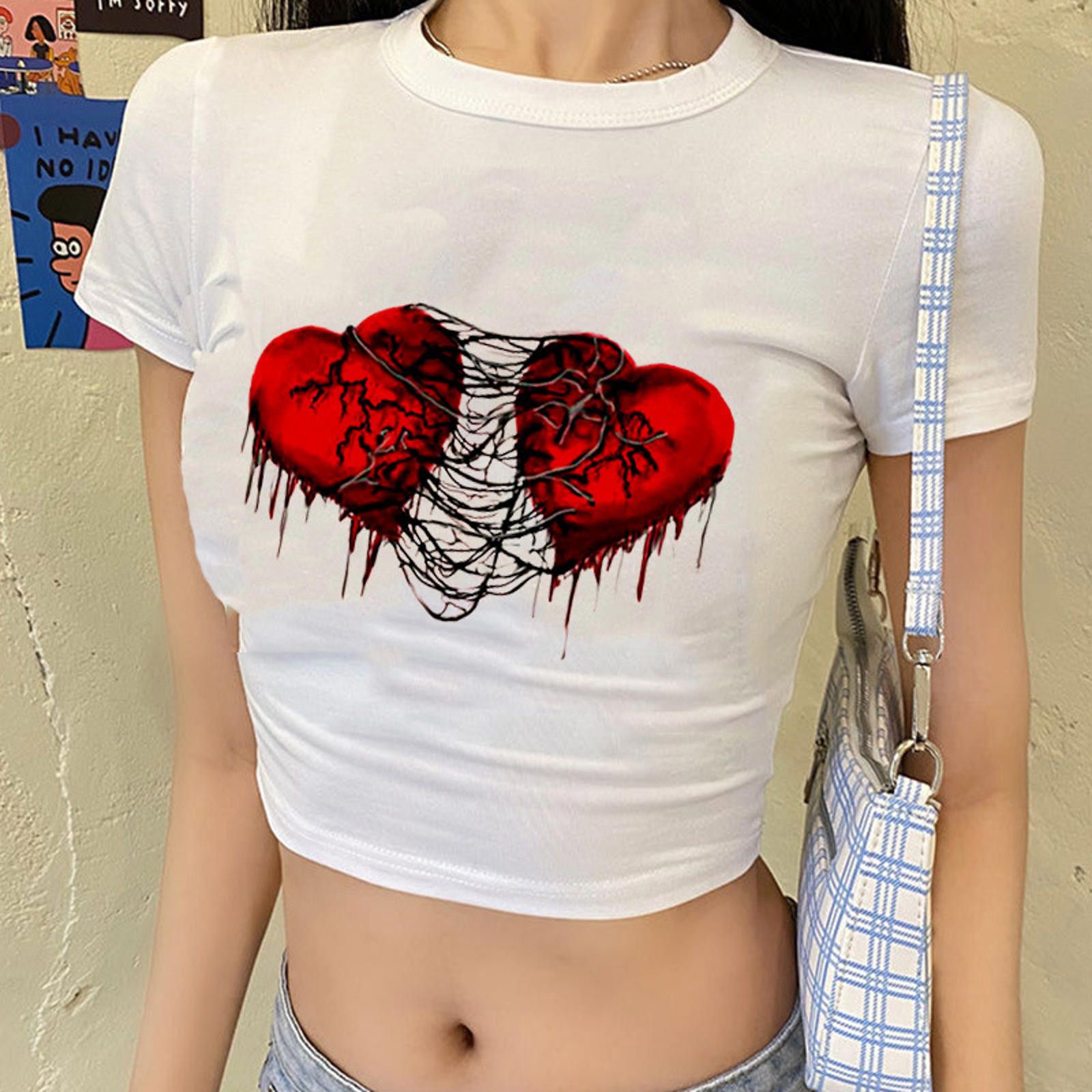 The Unbranded Brand Heart Diablo Wind Dew Navel Y2K Top Short Sleeve Size ONE SIZE - 5 Thumbnail