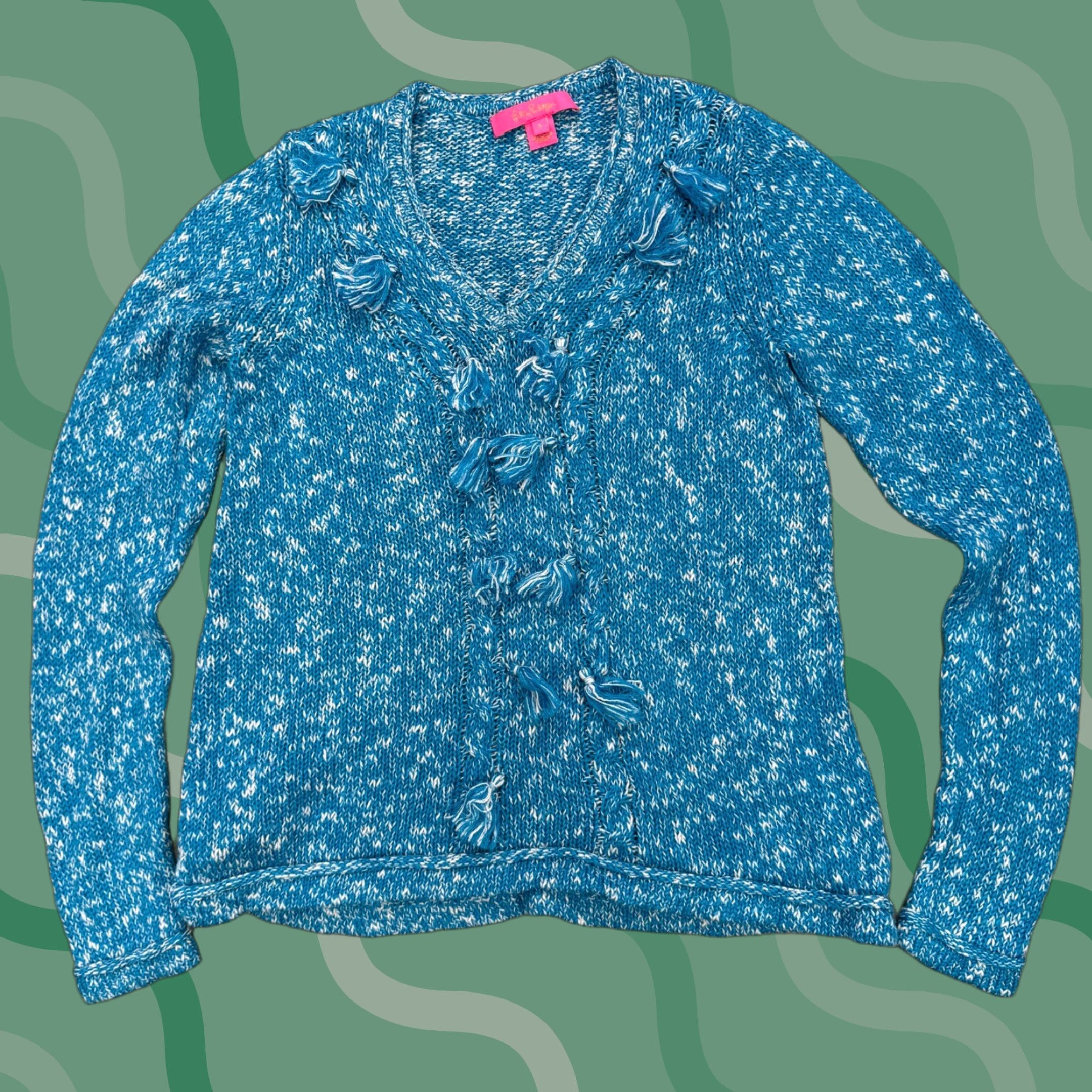 Lilly Pulitzer VINTAGE Lilly Pulitzer Sweater Womens Small blue V-Neck tasseled Preppy Knit Size S / US 4 / IT 40 - 1 Thumbnail