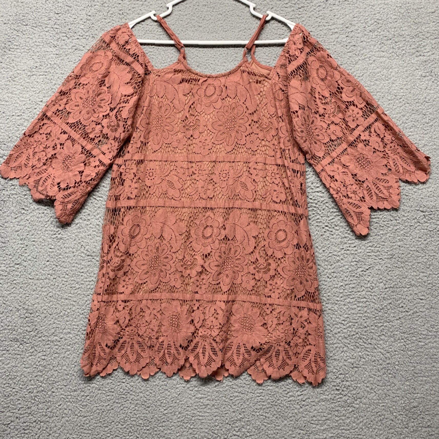 Vintage Xhilaration Dress Women’s XS Lacy Knee Length Dusty Rose Lined Off Shoulders Dress Size XS / US 0-2 / IT 36-38 - 4 Thumbnail