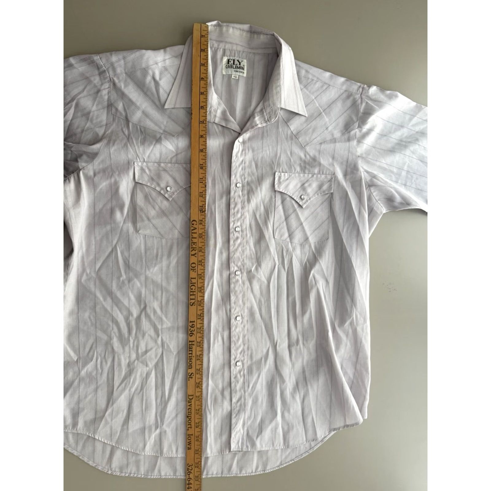 Vintage Mens XL Light Gray Western Pearl Snap Short Sleeve Cowboy Shirt Ely Cattleman Size US 36 / EU 52 - 4 Thumbnail