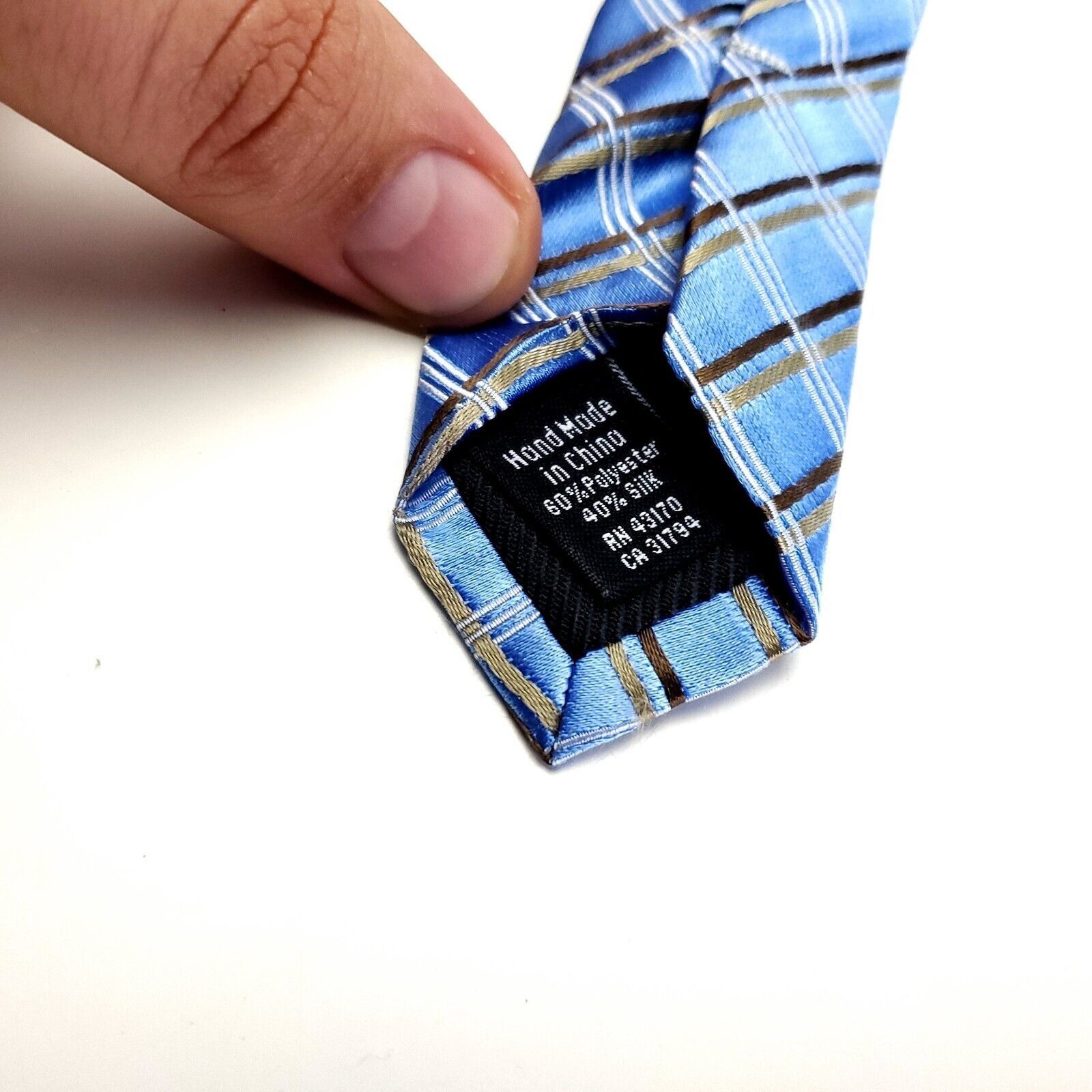 Vintage Geoffrey Beene Silk Tie Woven Blue Plaid Skinny Size ONE SIZE - 4 Thumbnail