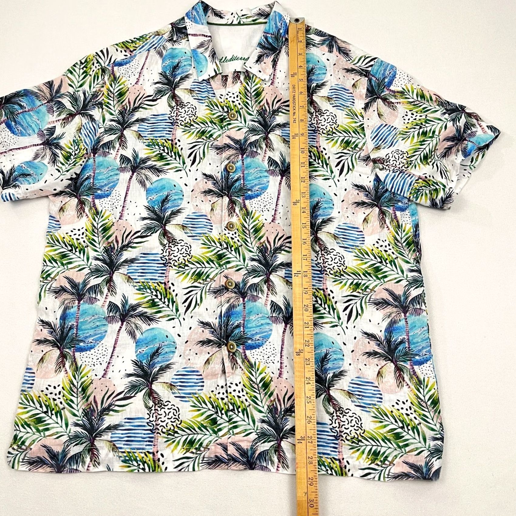 Vintage Mediterranea Abito Shirt Mens L Linen Floral Tropical Vacation Waves Button Up Size US L / EU 52-54 / 3 - 3 Thumbnail