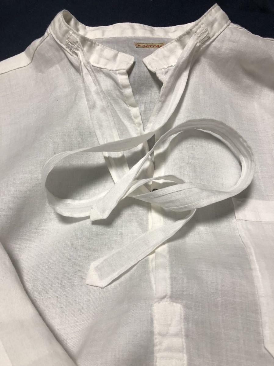 Kapital Archive Linen Tie-up Stand Collar Shirt Size US L / EU 52-54 / 3 - 5 Thumbnail