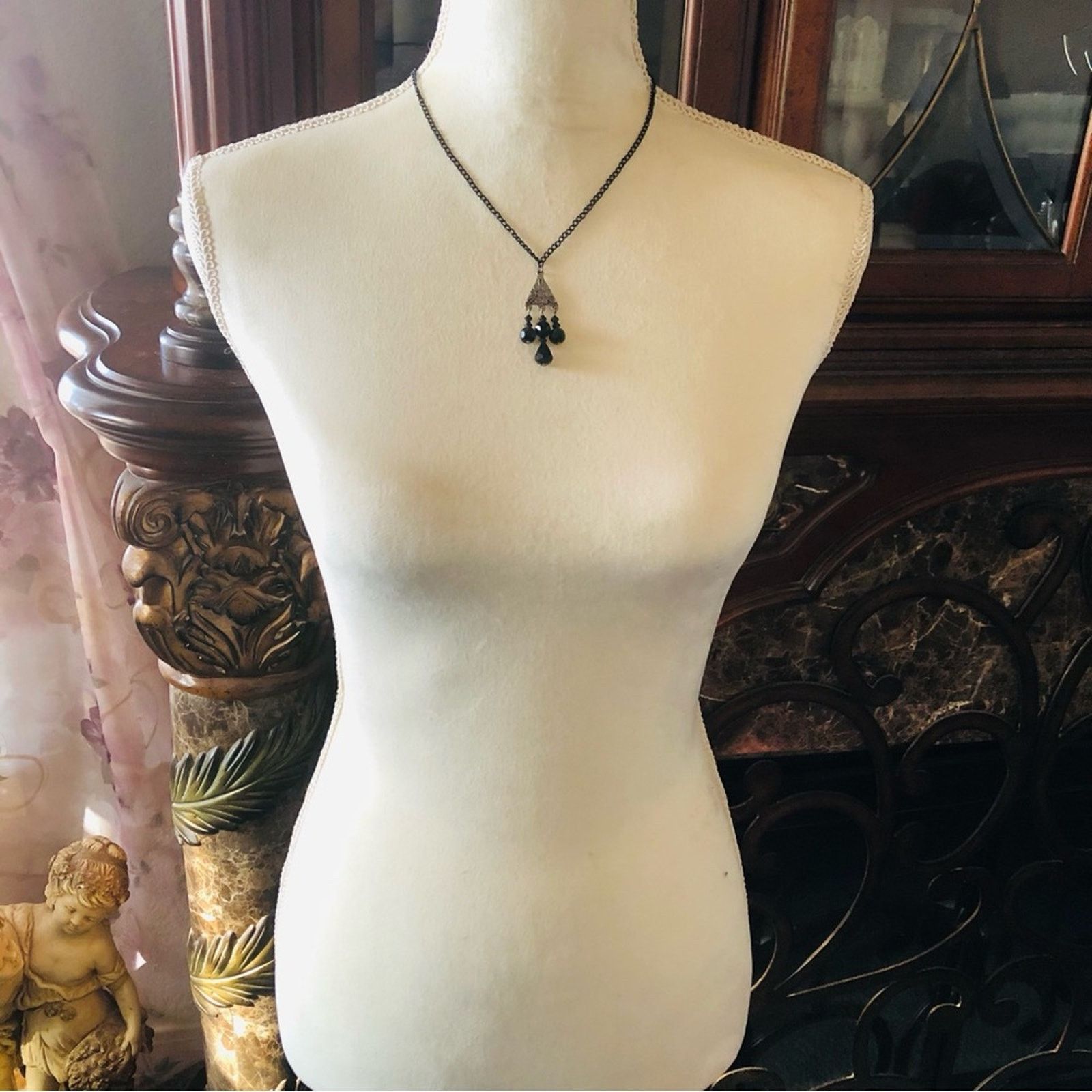 Handmade Vintage repurpose faceted black glass necklace Size ONE SIZE - 6 Thumbnail