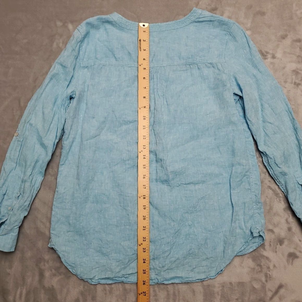 Talbots VINTAGE Talbots Shirt Womens M Blue Linen Band Collar Henley Beach Coastal Top Size M / US 6-8 / IT 42-44 - 7 Thumbnail
