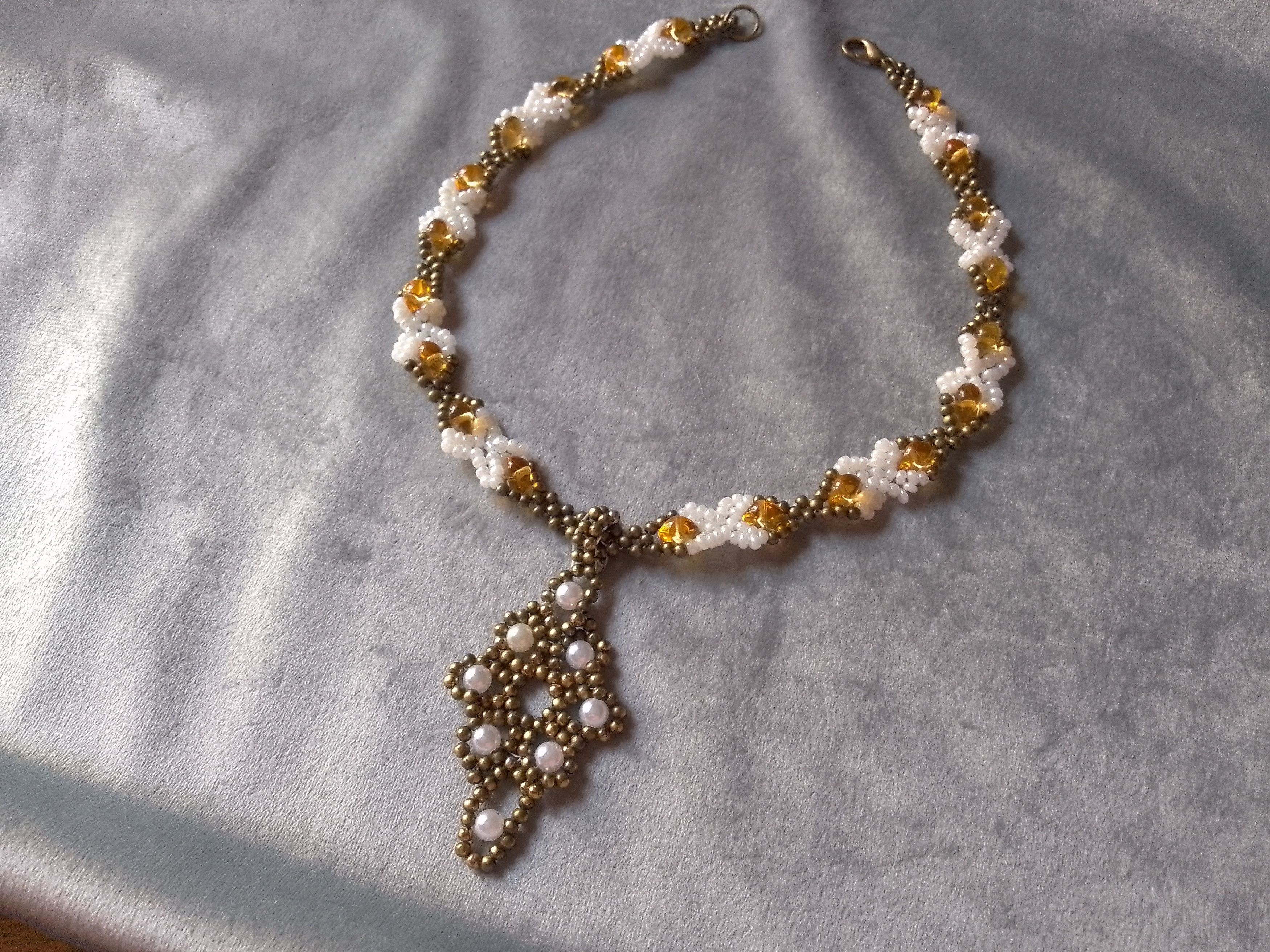 Handmade Necklace Antique Brass Resin Stones Glass Flower Pendant Size ONE SIZE - 1 Thumbnail