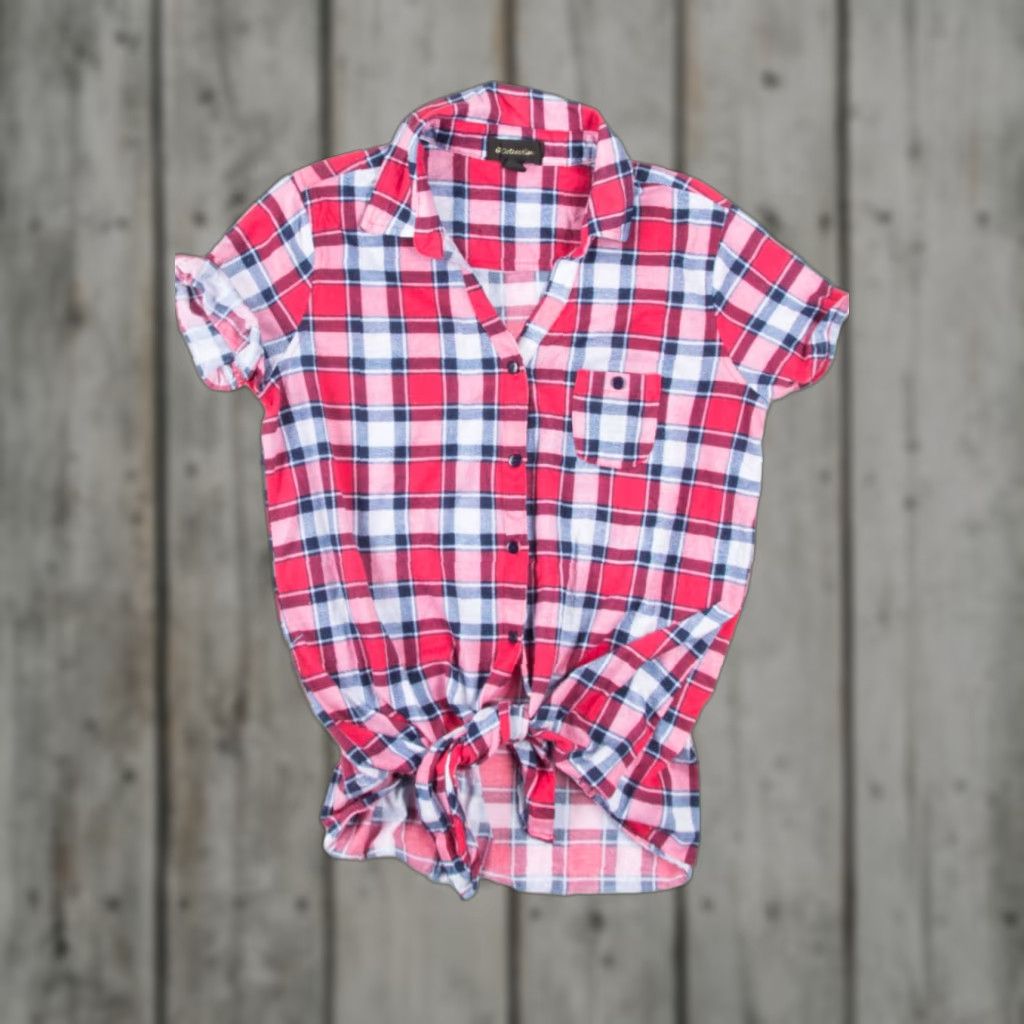 Vintage VINTAGE Red Plaid Tie Front Flannel Shirt G Collection Large Size US L / EU 52-54 / 3 - 1 Thumbnail