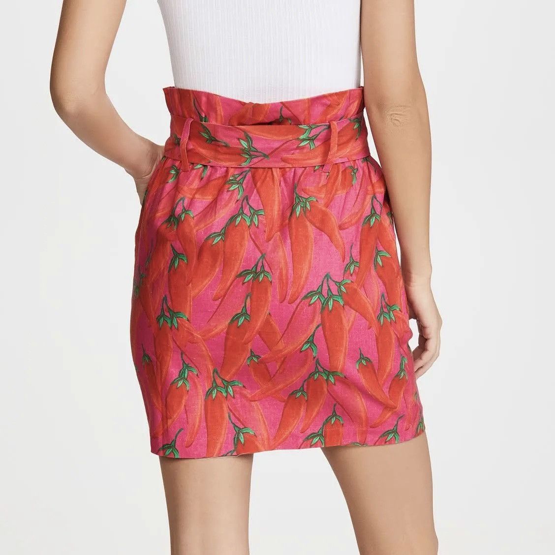 Farm Rio FARM Rio Pink & Red Chili Peppers Paperbag Mini Skirt Size 26" / US 2 / IT 38 - 3 Thumbnail