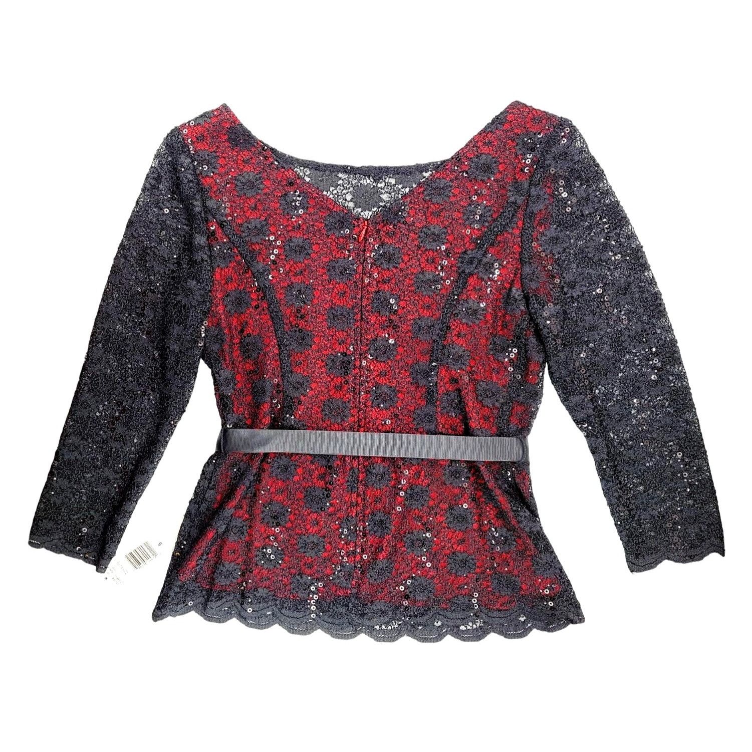 Other Blu Sage Black Red Lace Sparkle Top Women Small Holiday Size S / US 4 / IT 40 - 2 Thumbnail
