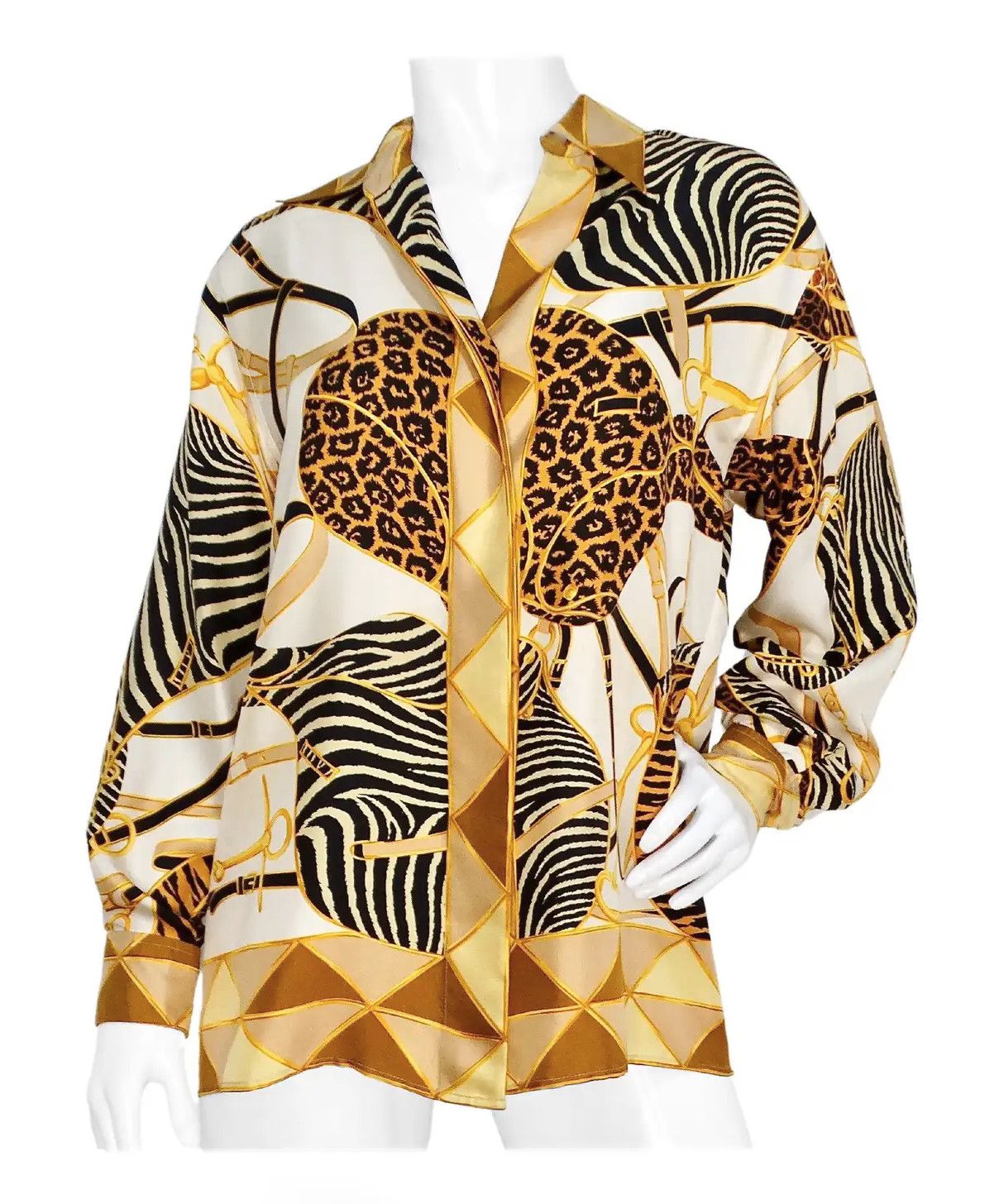 Gucci GUCCI Shirt Long Sleeve Chain Printed 1993 Silk Vintage Size S / US 4 / IT 40 - 1 Thumbnail