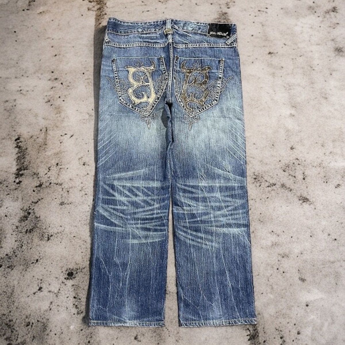 image of Avant Garde x Hysteric Glamour Vintage Osaka Big Train Embroidery Raw Fades Denim Pants in Vintage 