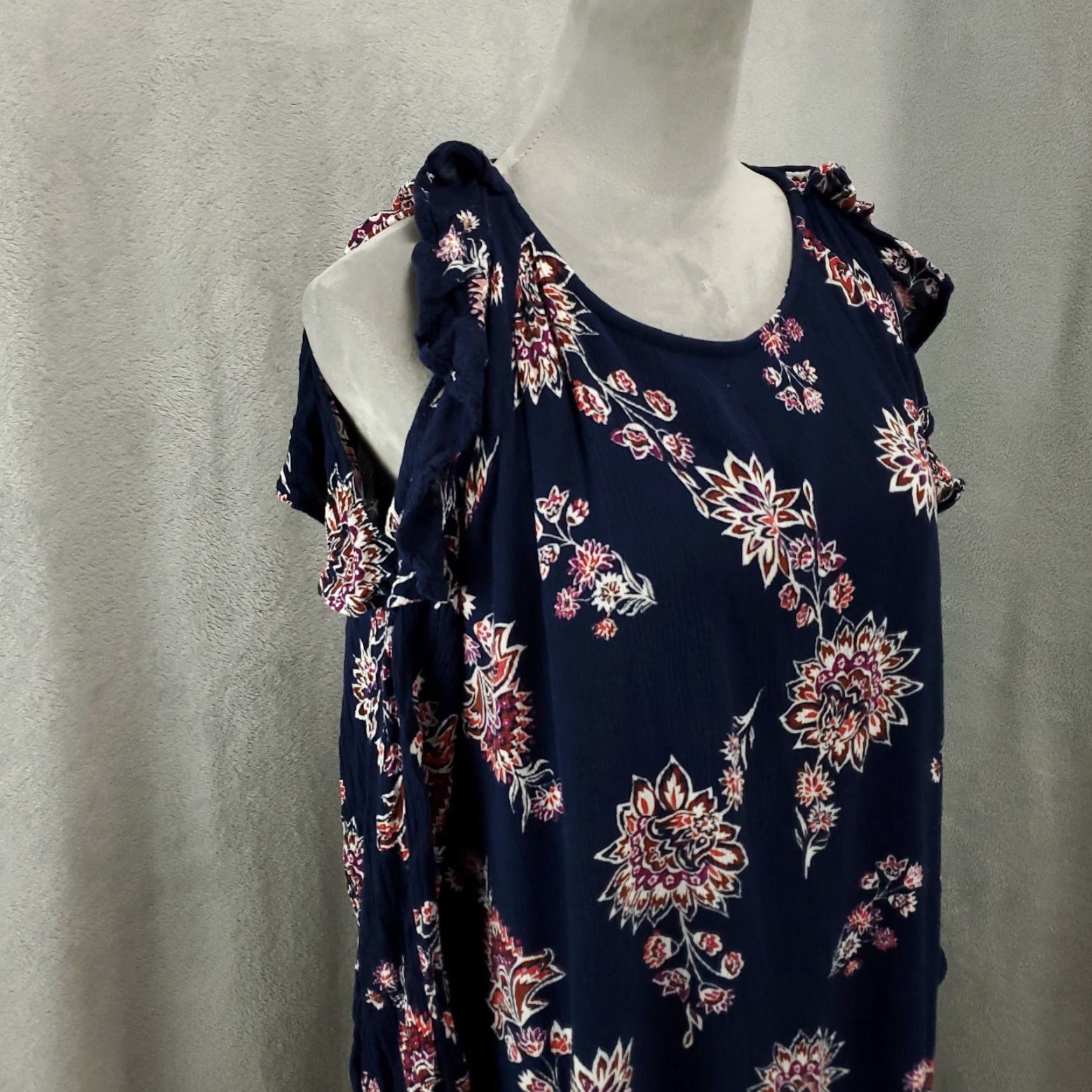 Old Navy VINTAGE Old Navy Womens Dress Blue Floral Lined Short Shift Cotton Blend Purple? Wait. Size L / US 10 / IT 46 - 5 Thumbnail
