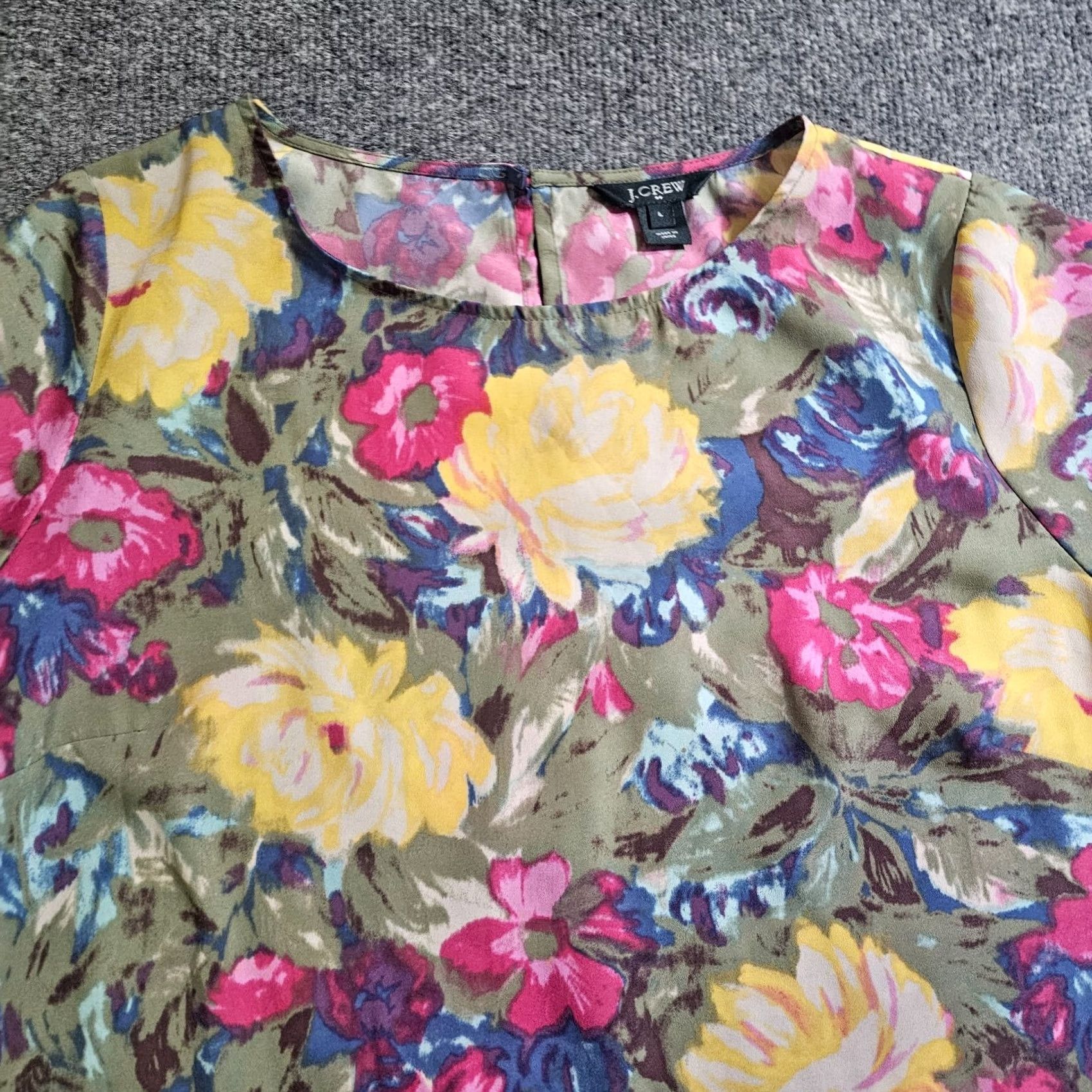 J.Crew J.CREW Blouse Shirt Women L Green Yellow Floral 3/4 Sleeve Round Neck Career Size L / US 10 / IT 46 - 2 Thumbnail