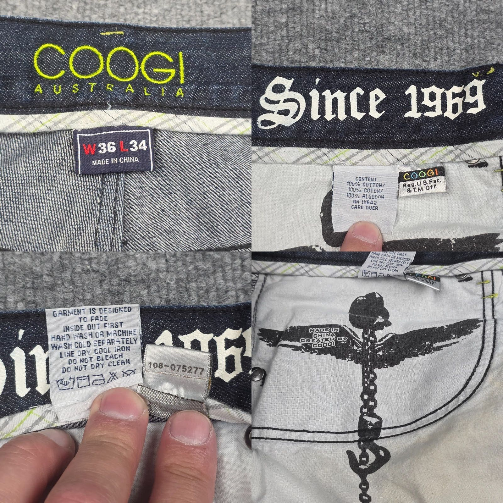 Coogi VINTAGE COOGI Jeans Baggy Wide Leg Men's 36 x 34 Dark Wash Y2K Hip Hop Leather Cotton Denim Logo Embroidered Pockets Mens Size US 36 / EU 52 - 9 Thumbnail
