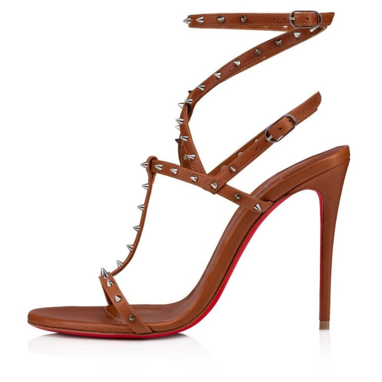 Christian Louboutin Bombina Spikes 100 Brown Ankle Strappy Sandal Heel Pump 41 Size US 11 / IT 41 - 5 Thumbnail