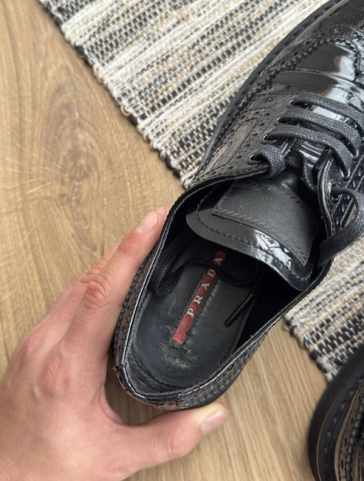 Prada PRADA Patent Leather Laceup Oxford Black Classic Shoes WMNS Size US 7 / IT 37 - 7 Thumbnail