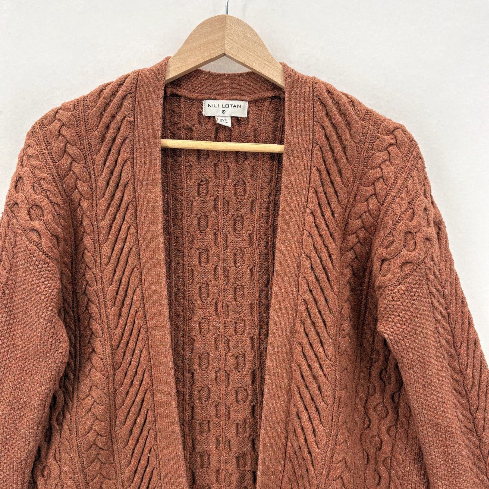 Nili Lotan Nili Lotan X Target Cardigan Sweater Womens XXS Brown Cable Knit Open Longline Size XXS / US 00 / IT 34 - 2 Thumbnail