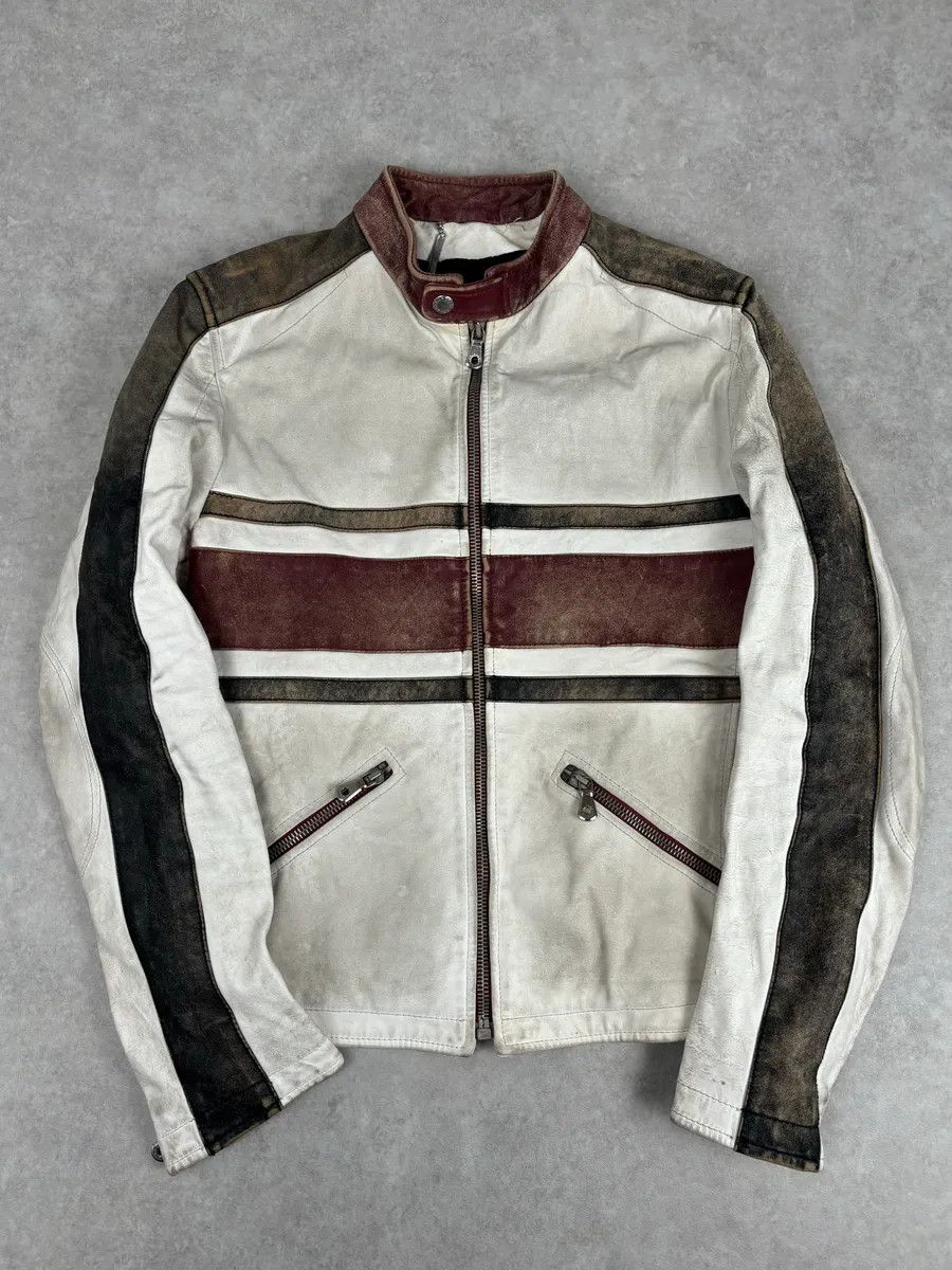Dolce & Gabbana 2000s Dolce & Gabbana Biker White Faded Leather Jacket Size US M / EU 48-50 / 2 - 1 Thumbnail