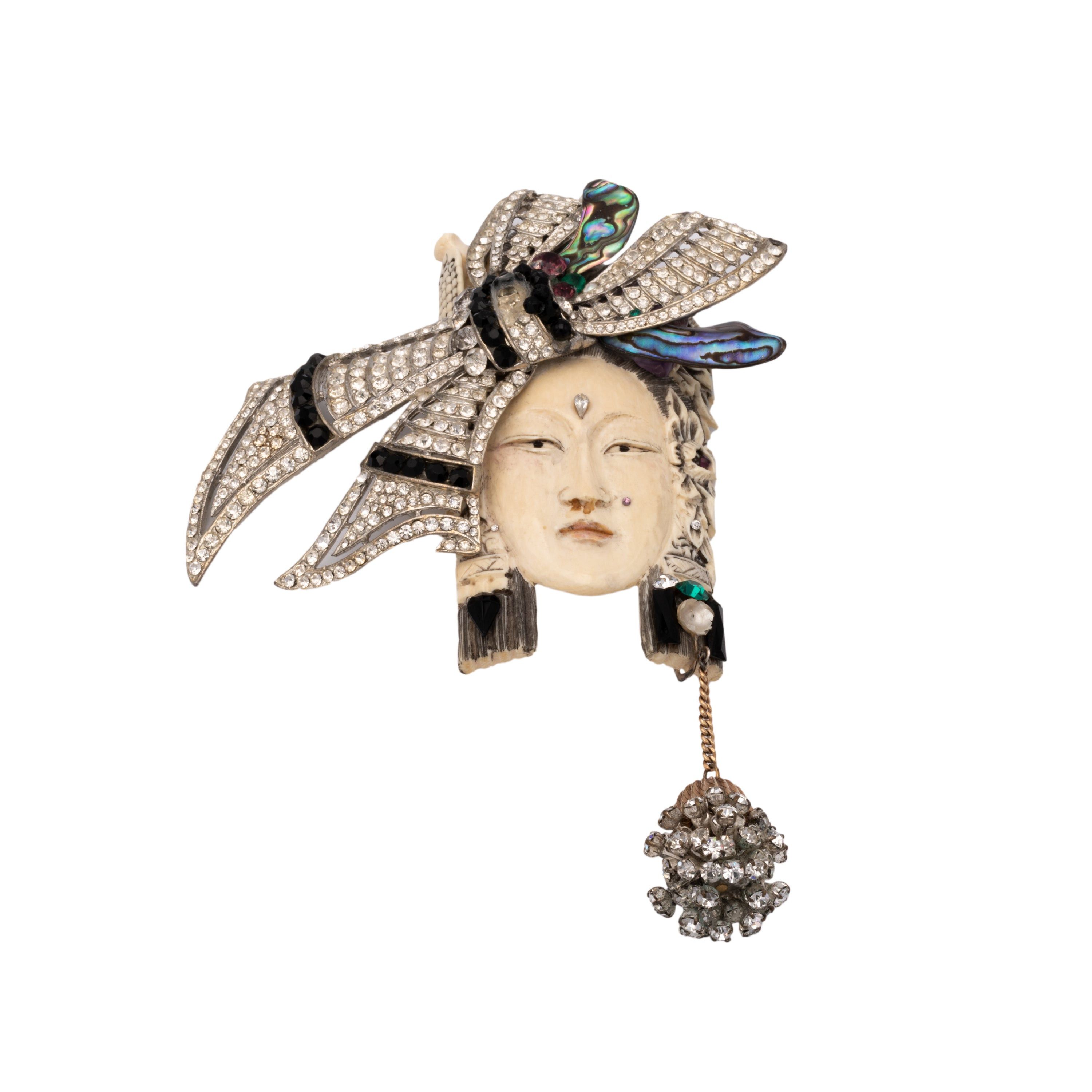 image of Vintage Collection Privee Oriental Brooch in Black, Women's