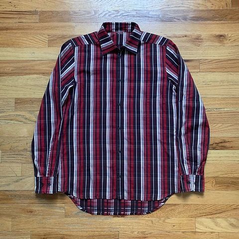image of Prada Fw2004 Sample Inside Out Plaid Button-Up Shirt in Red, Men's (Size Large)