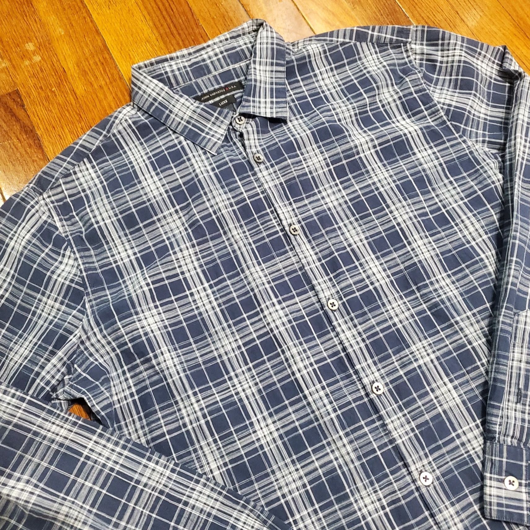 John Varvatos John Varvatos Shirt Mens XL Blue Plaid Luxe Button Up Preppy Casual Size US XL / EU 56 / 4 - 4 Thumbnail