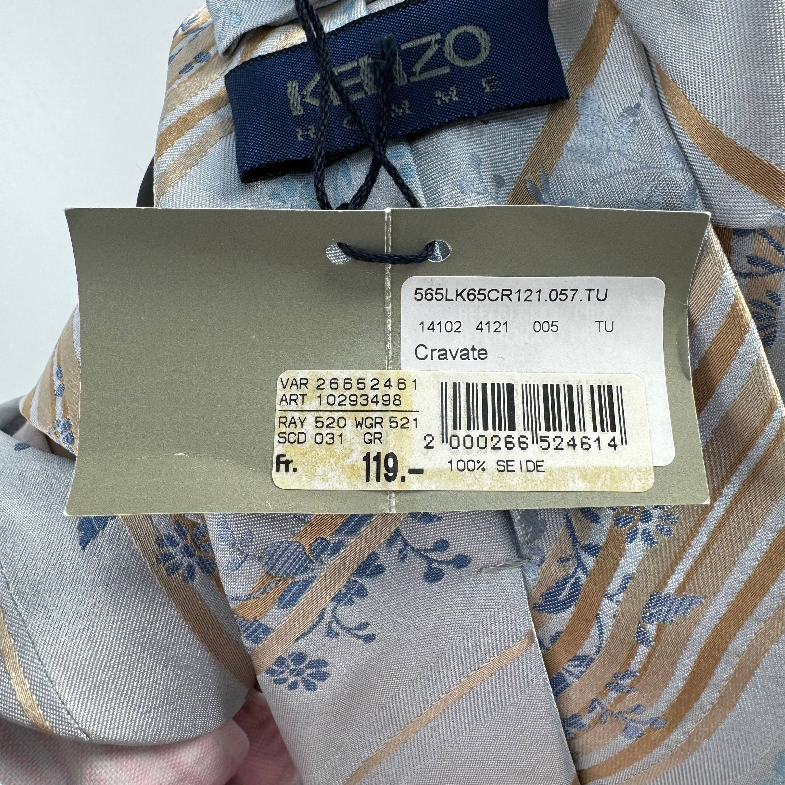 Kenzo NEW Kenzo Homme Silk Tie Floral Striped Blue Beige Mens Size ONE SIZE - 7 Thumbnail