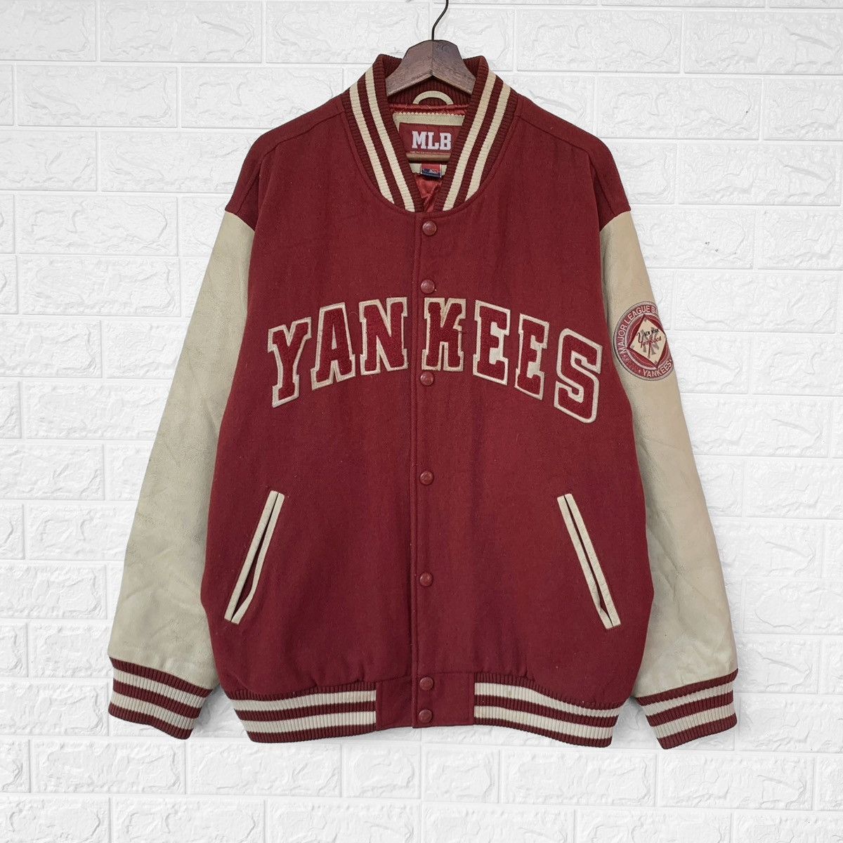 MLB Vintage 90s Yankees Wool Varsity Leather Jacket Embroidered Size US XL / EU 56 / 4 - 2 Thumbnail