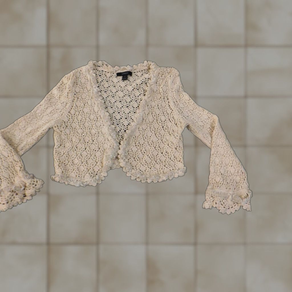 Express Express Womens Medium beige open eyelet shawl hollow cardigan Shirt? Size M / US 6-8 / IT 42-44 - 1 Thumbnail