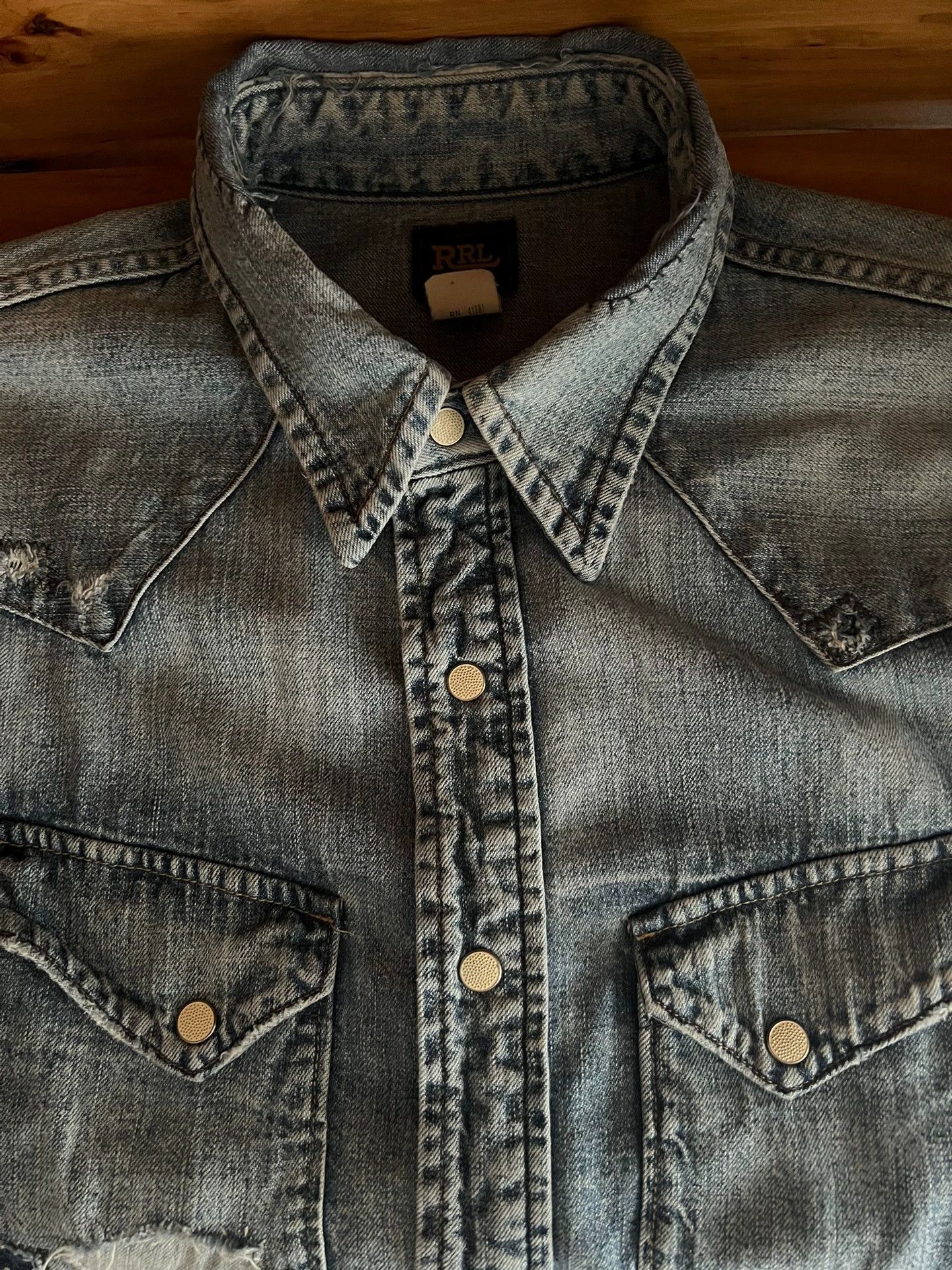 RRL Ralph Lauren RRL Double RL Patched Distressed Denim LS Shirt M Size US M / EU 48-50 / 2 - 9 Thumbnail