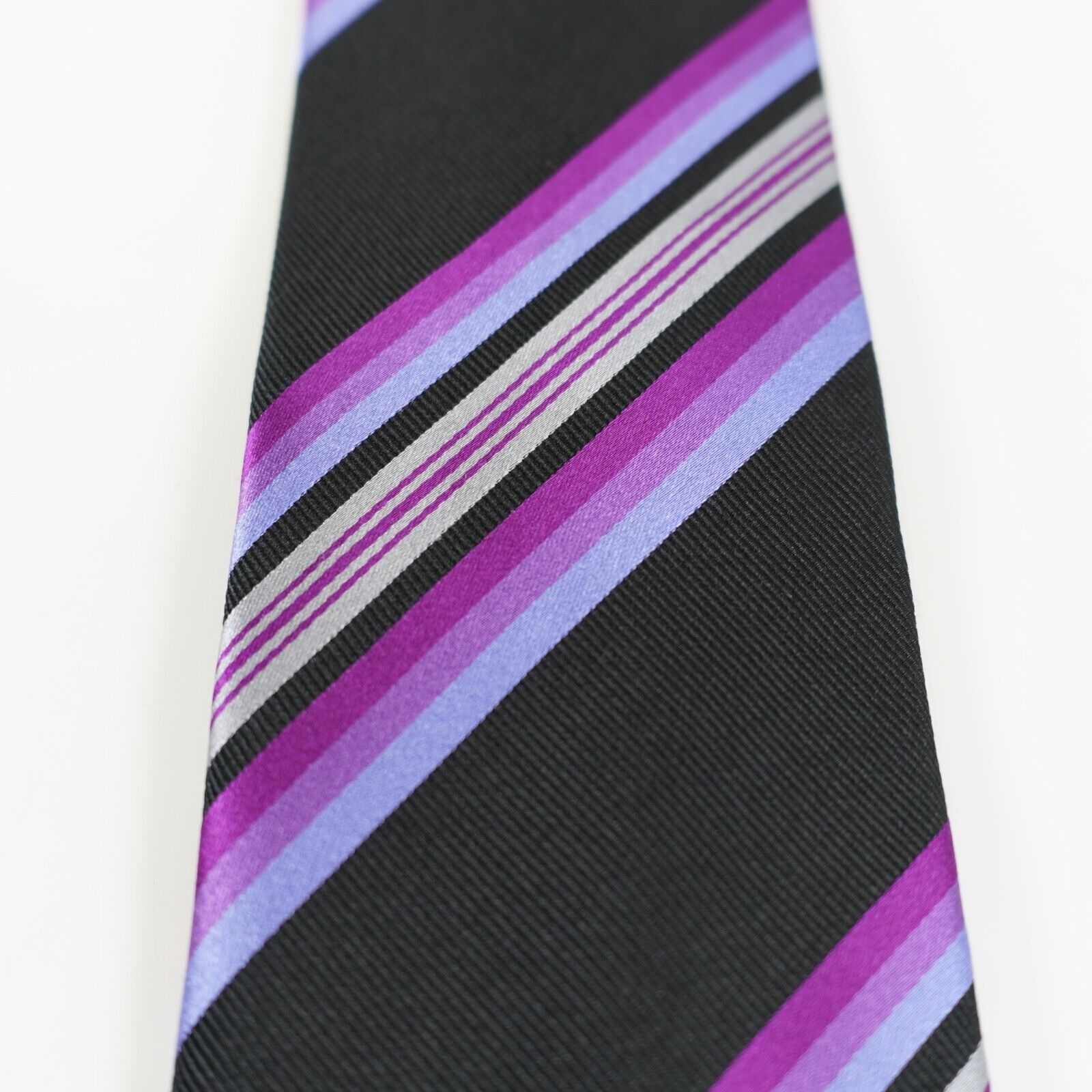 Countess Mara Countess Mara Black Purple Striped Woven Silk Tie Size ONE SIZE - 2 Thumbnail