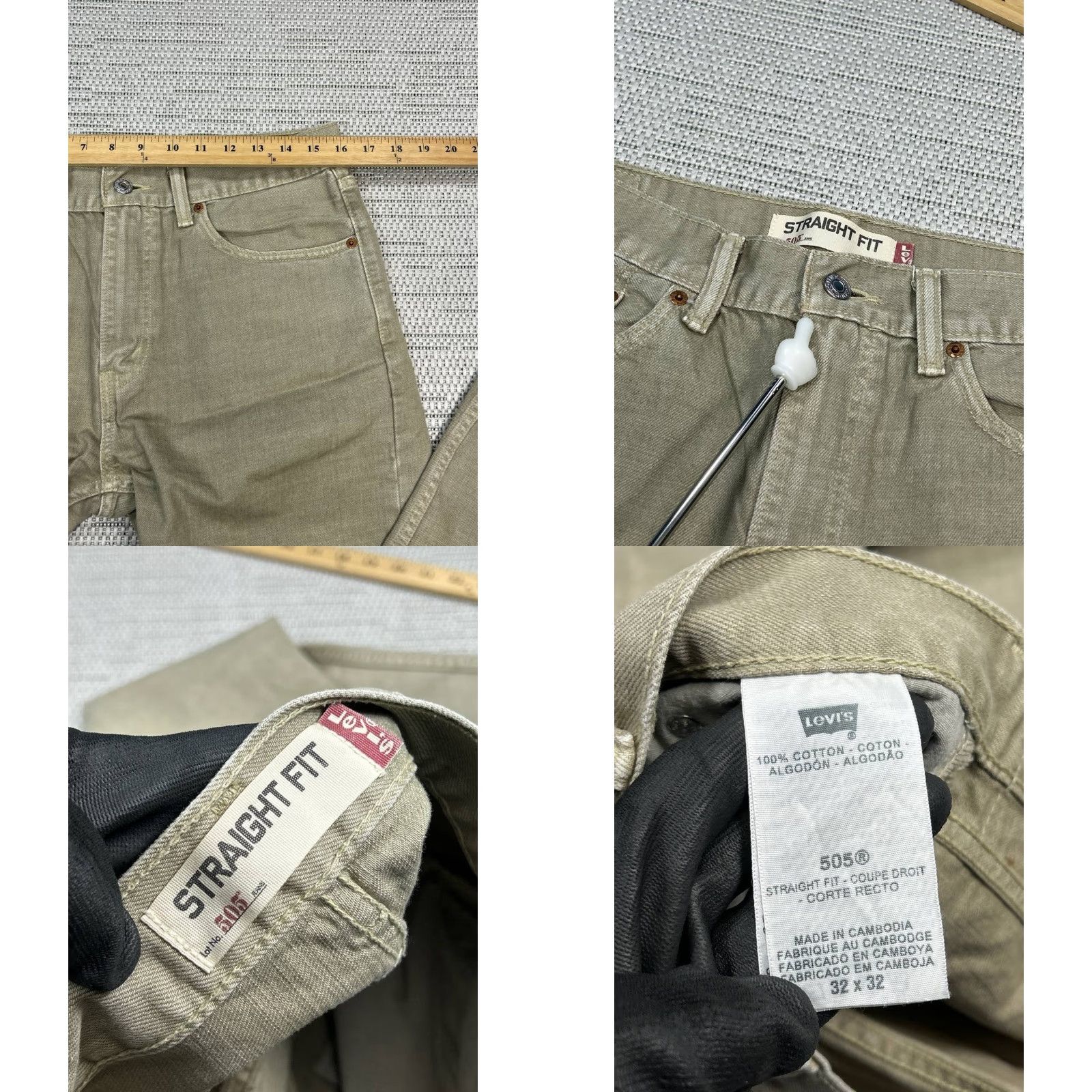 Levi's Levi's 505 Jeans Mens 32 Beige Denim Mid Rise Original Straight Fit 32x31 (Regular) Pants Size US 32 / EU 48 - 8 Thumbnail