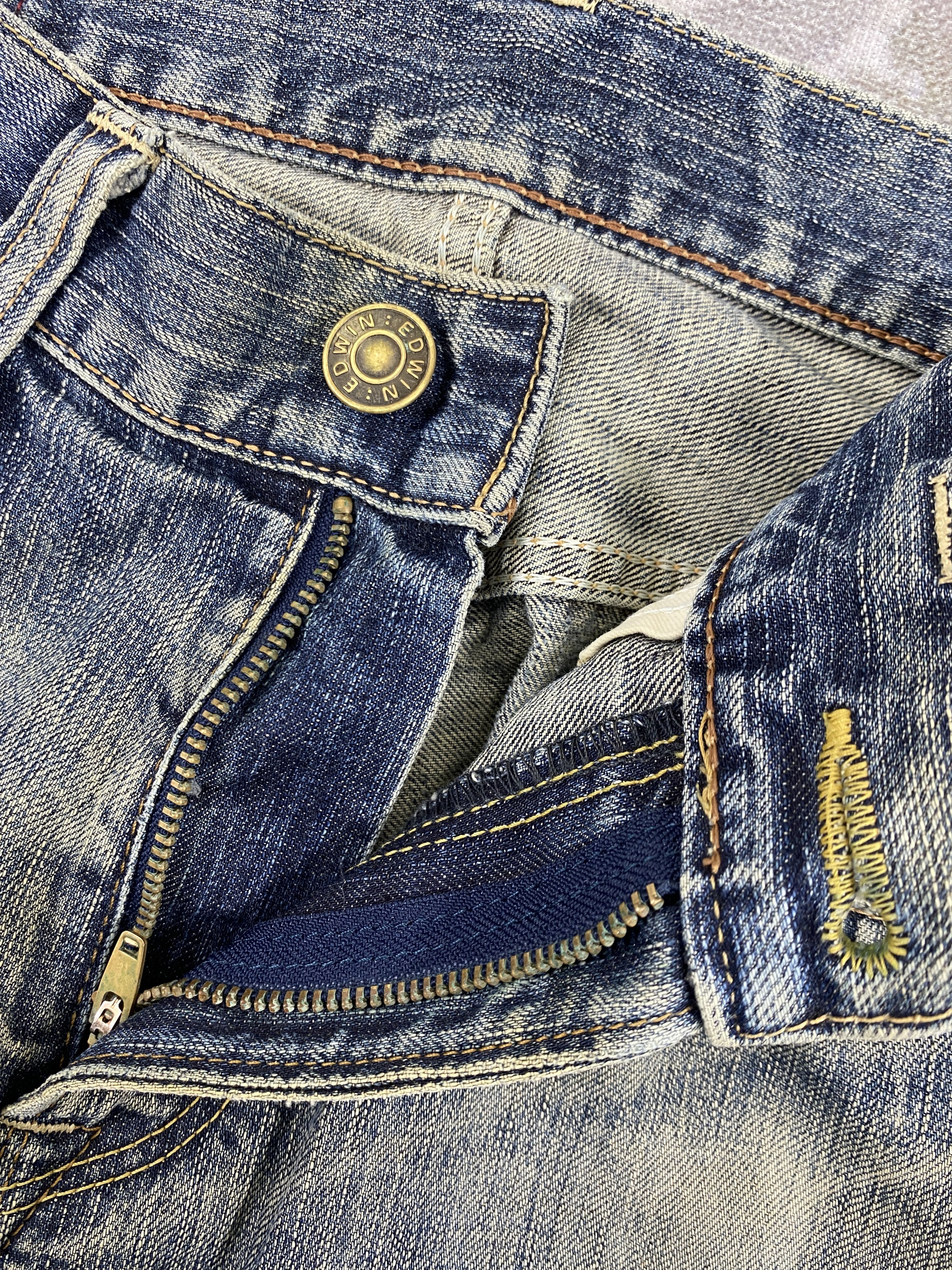 Japanese Brand Distressed Blue Vintage Edwin 504 Jeans 34x30 Denim- JN3542 Size US 34 / EU 50 - 6 Thumbnail