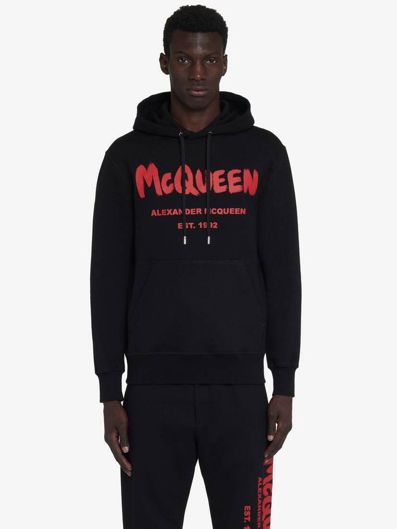 Alexander McQueen o1srvl11e0226 McQueen Graffiti Hooded Sweatshirt In Black Size US L / EU 52-54 / 3 - 2 Thumbnail