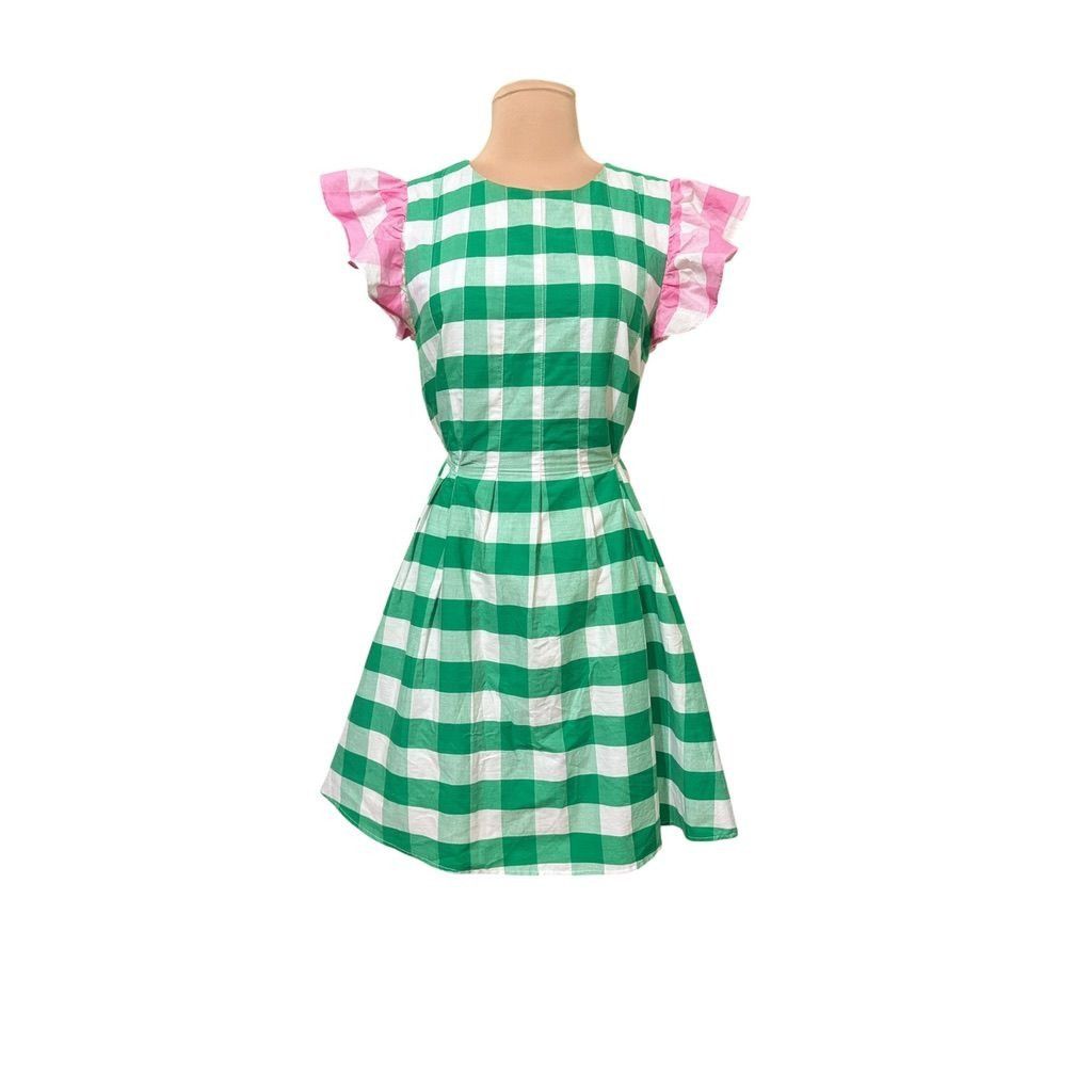 Other Gingham Plaid Fit & Flare Dress S Green Pink White Cotton Cl Size S / US 4 / IT 40 - 6 Thumbnail
