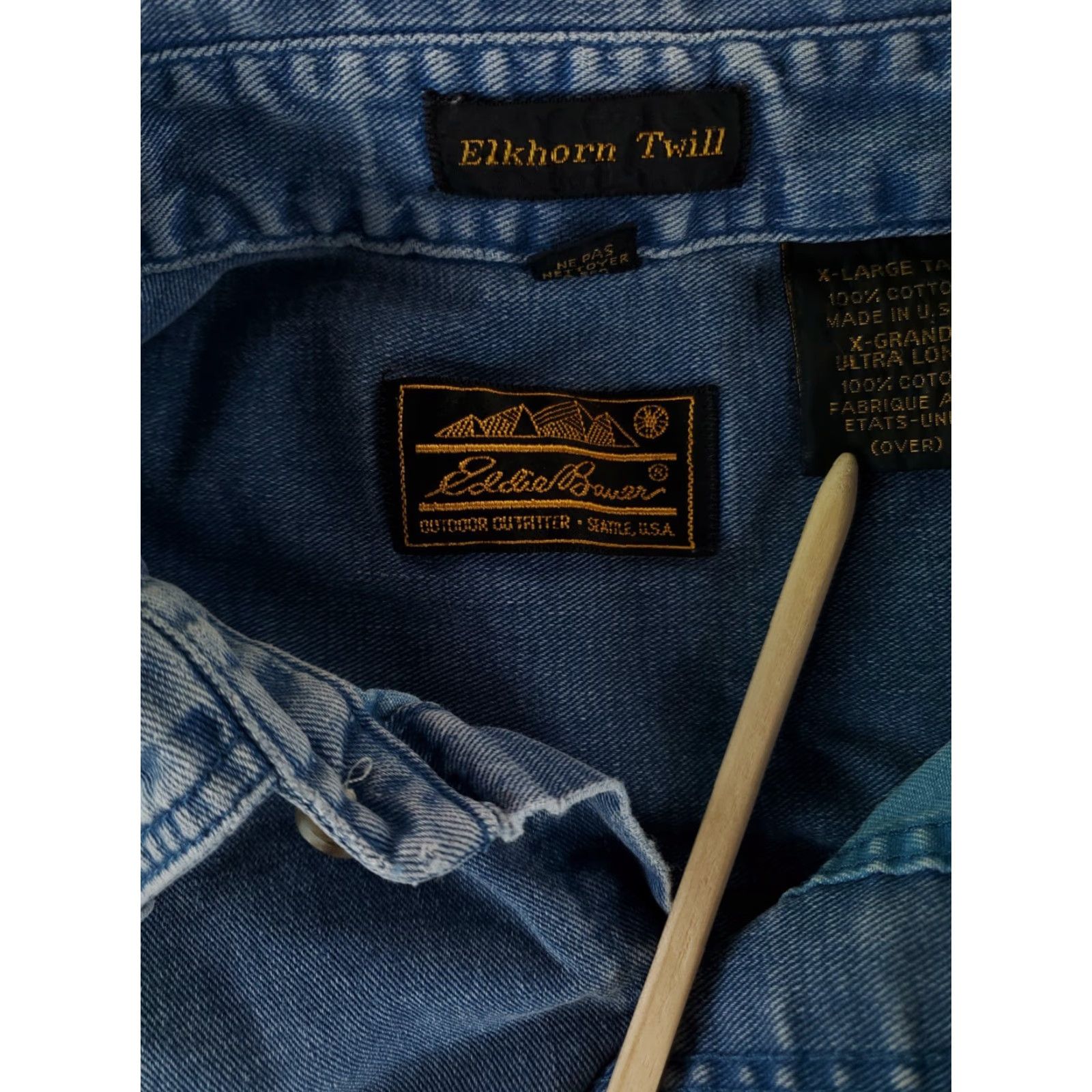 Eddie Bauer VINTAGE Eddie Bauer Denim Shirt Elkhorn Button Up Blue Made USA Mens XL Tall 90s Size US XL / EU 56 / 4 - 4 Thumbnail