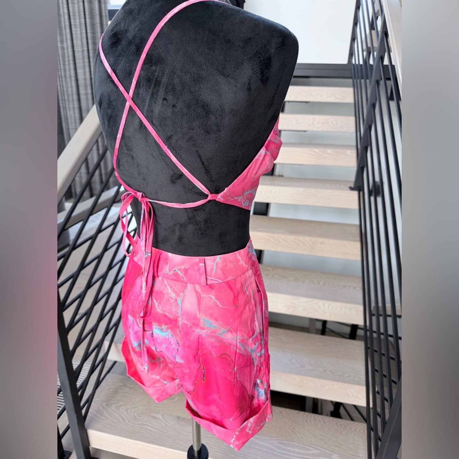 Other Pink and Blue Marble Crop Top & Matching Shorts set size S Size S / US 4 / IT 40 - 9 Thumbnail