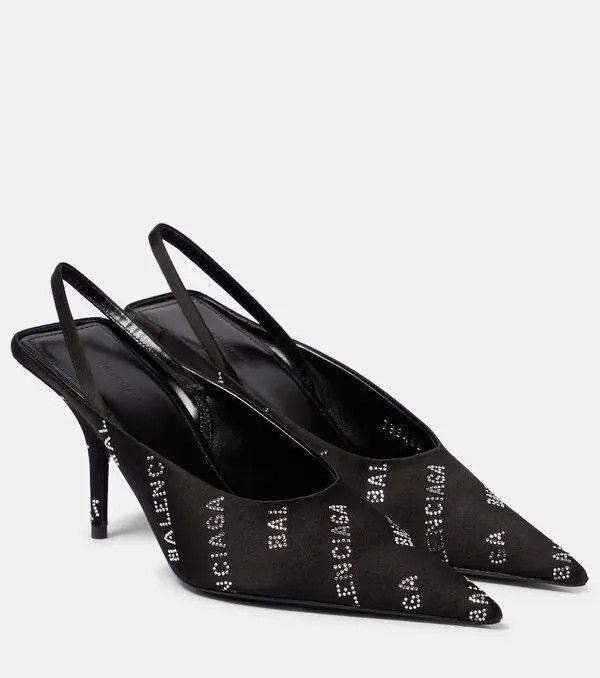 Balenciaga o1y0625 Logo Spike Heel Pumps in Black Size US 9 / IT 39 - 1 Thumbnail