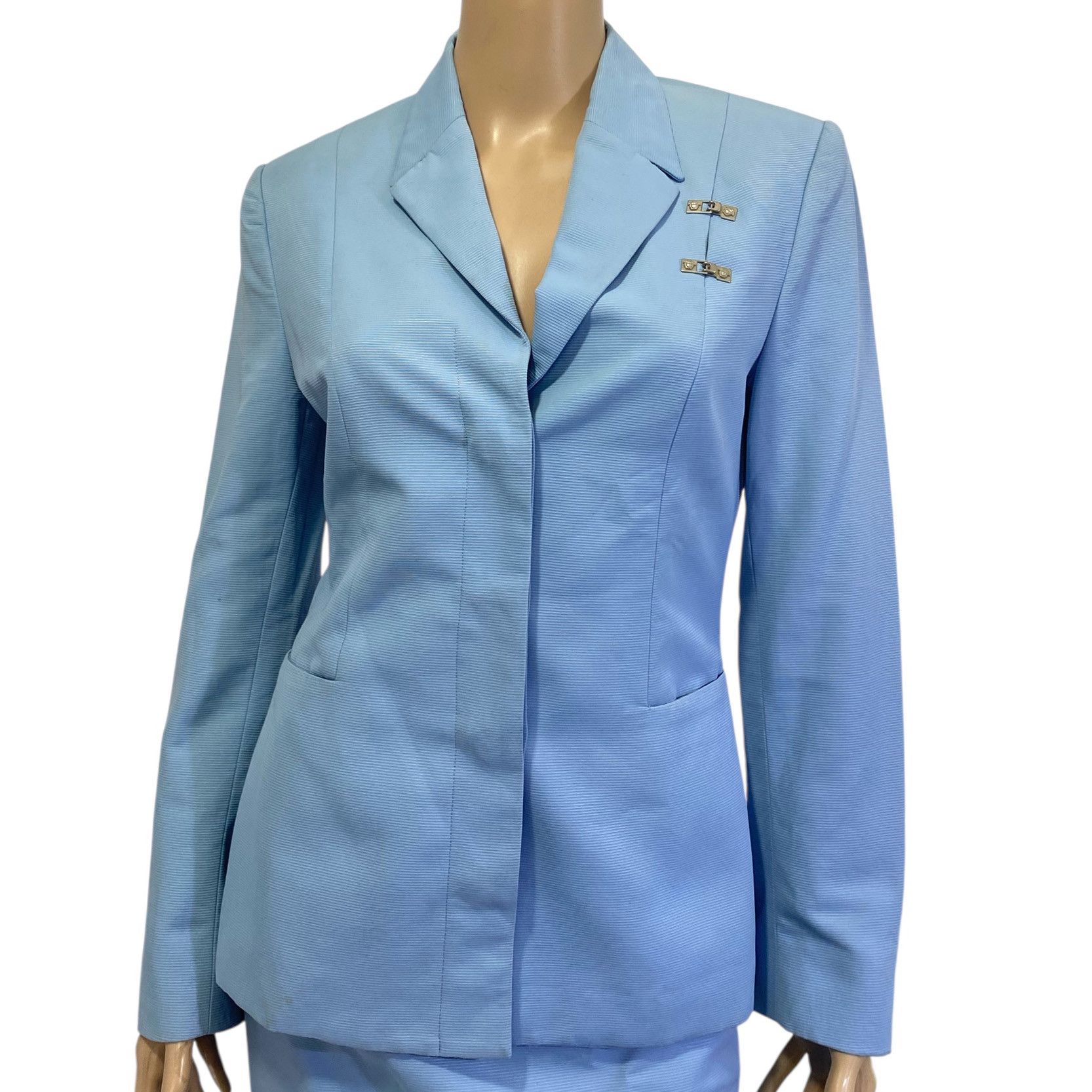 Versace Jeans Couture Vintage Powder Blue Blazer Jacket & Skirt Suit Set Size S / US 4 / IT 40 - 7 Thumbnail