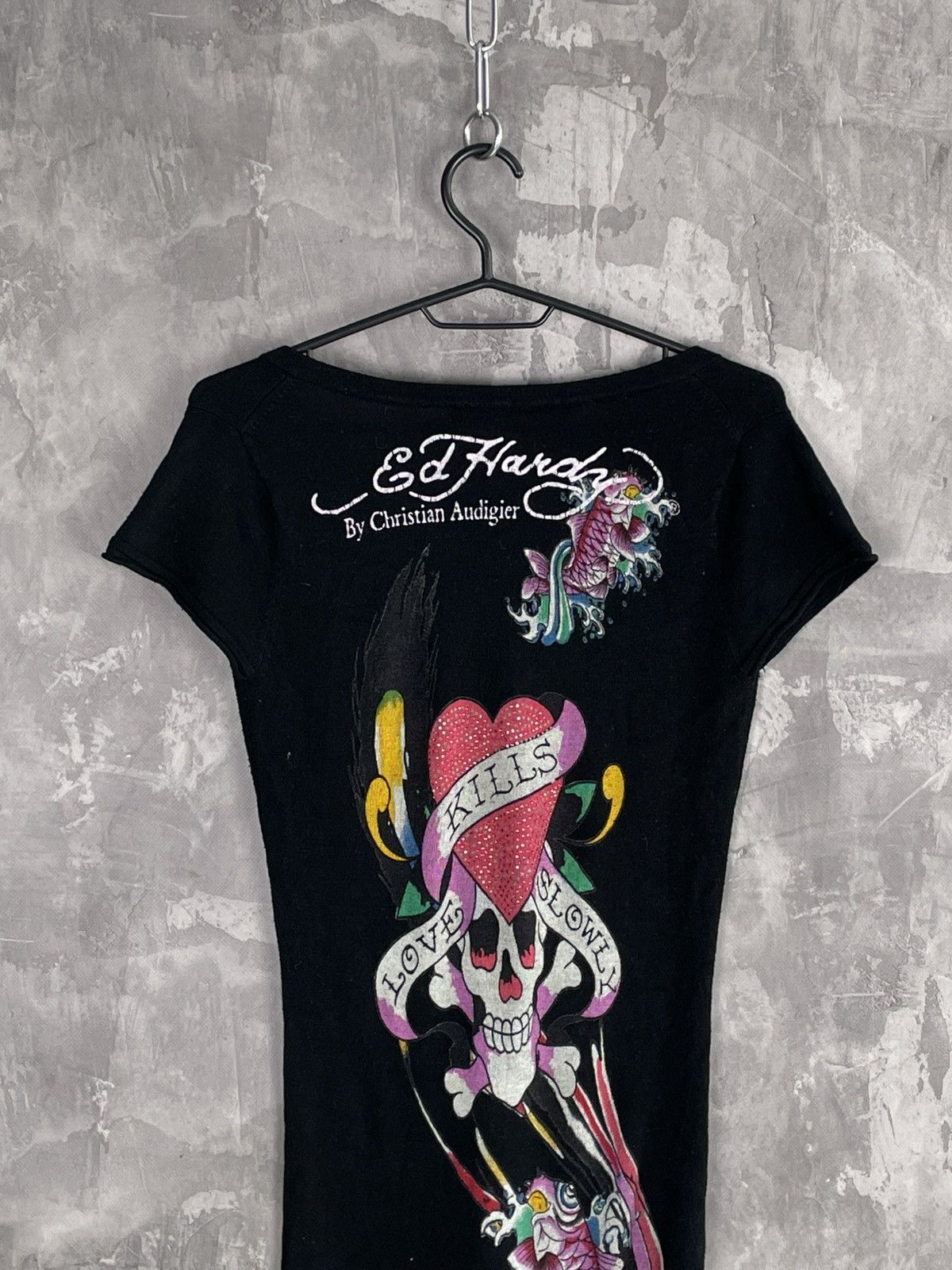 Christian Audigier × Ed Hardy 00s Ed Hardy Tattoo Print Glamour Rayon Y2K Dress Size S / US 4 / IT 40 - 9 Thumbnail
